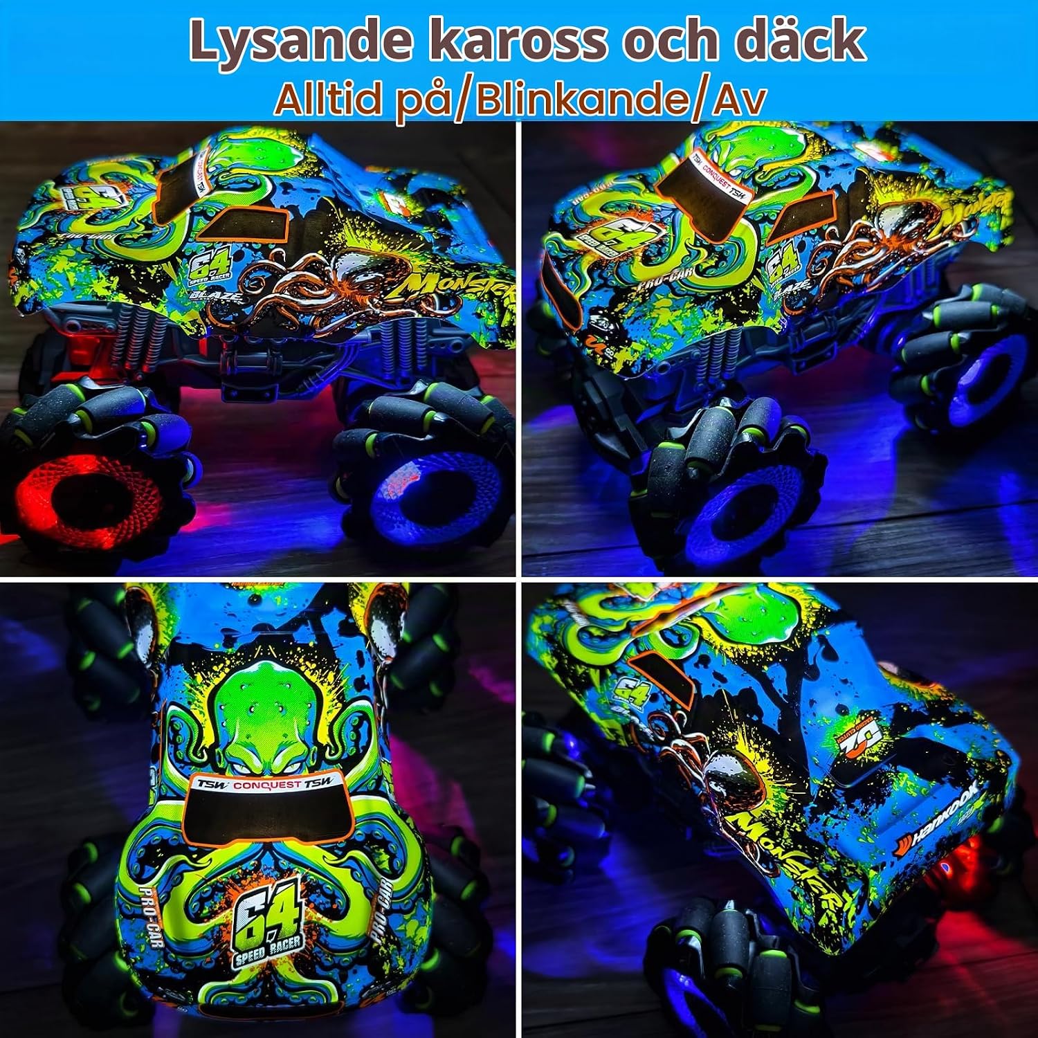 Detalle 2 de PENGBU RC 000-023 radiostyrd monstertruck med 360°-rotation och ljus
