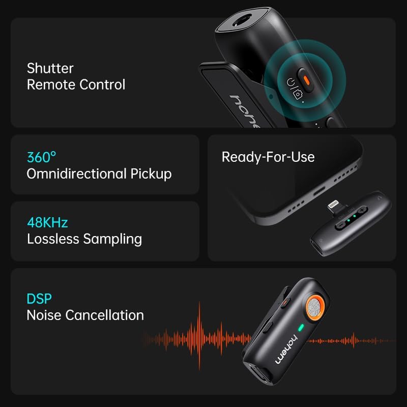 Thumbnail 2 de Hohem MIC-01 Wireless Lavalier Microphone with DSP Noise Cancellation and Charging Case