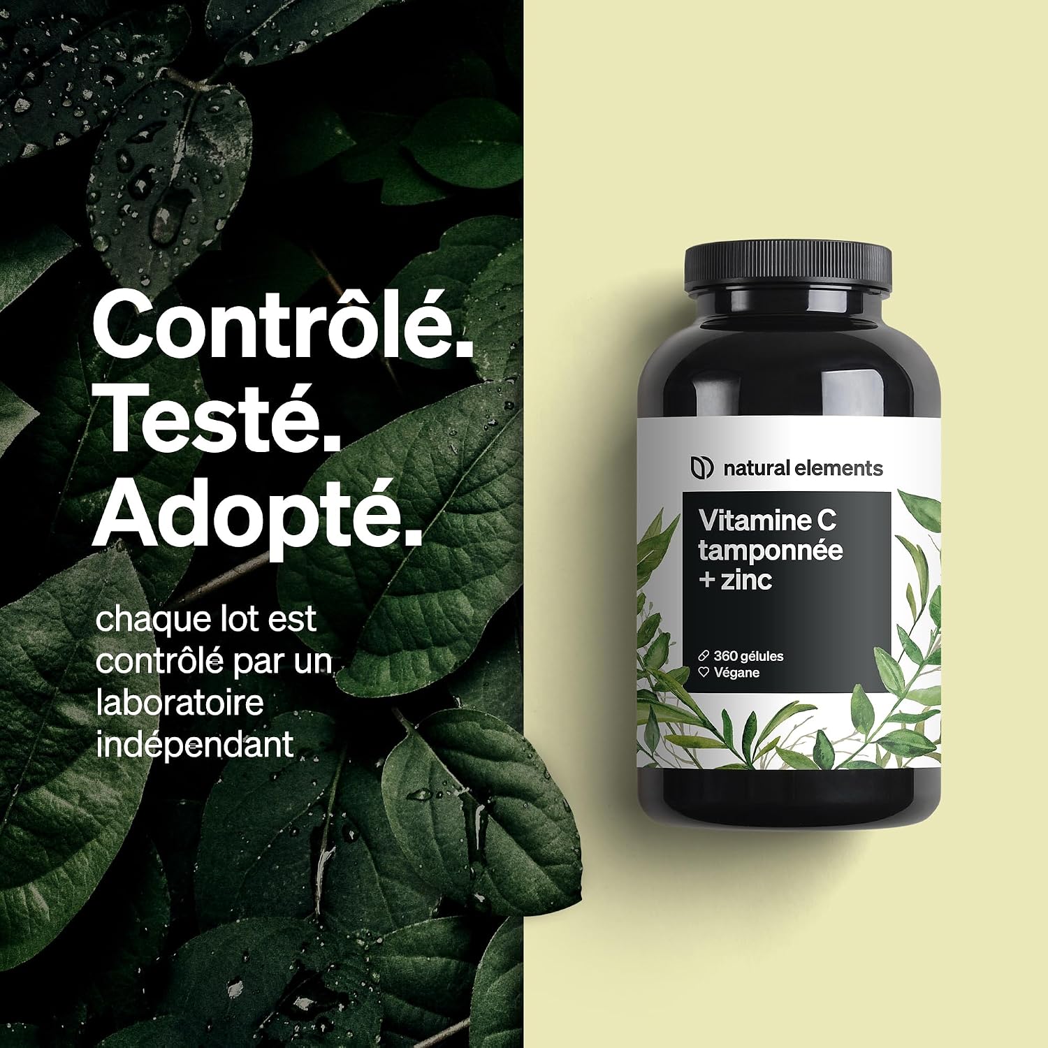 Detalle 2 de Natural Elements Vitamine C 360 gélules (1000 mg) + 15 mg zinc, dose élevée et formule tamponnée