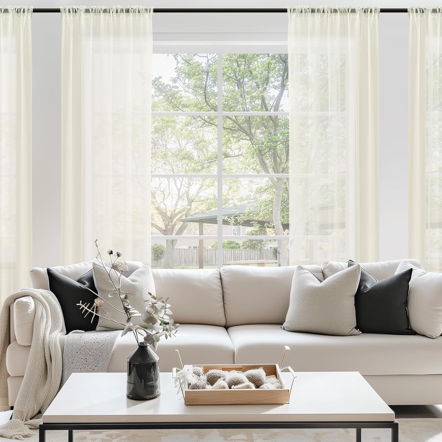Thumbnail 1 de Topfinel Lot de 2 Rideau Voilage Passant Tringle 140x160 cm — Semi-Transparents en Polyester