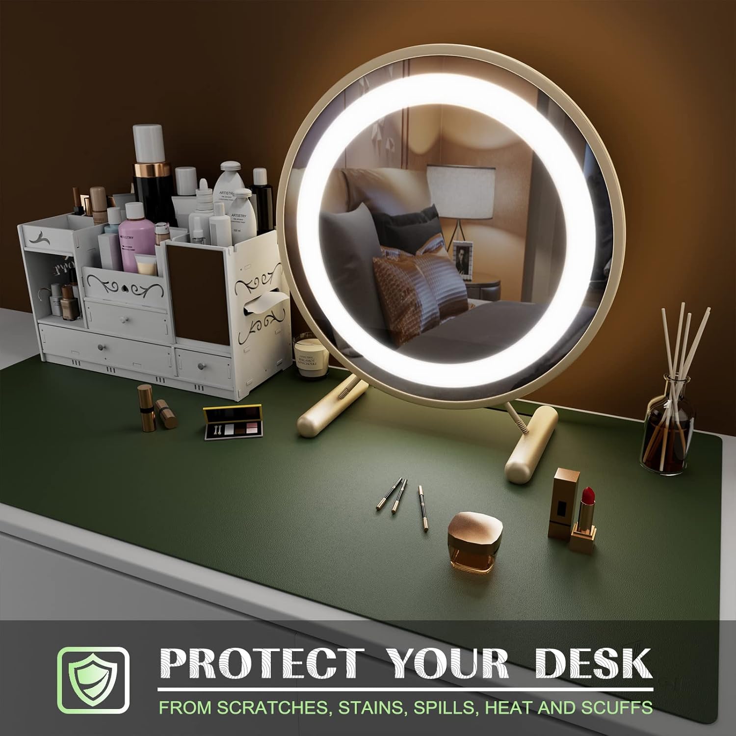 Thumbnail 5 de K KNODEL Large Office Leather Desk Mat (80x40cm) in Dark Green