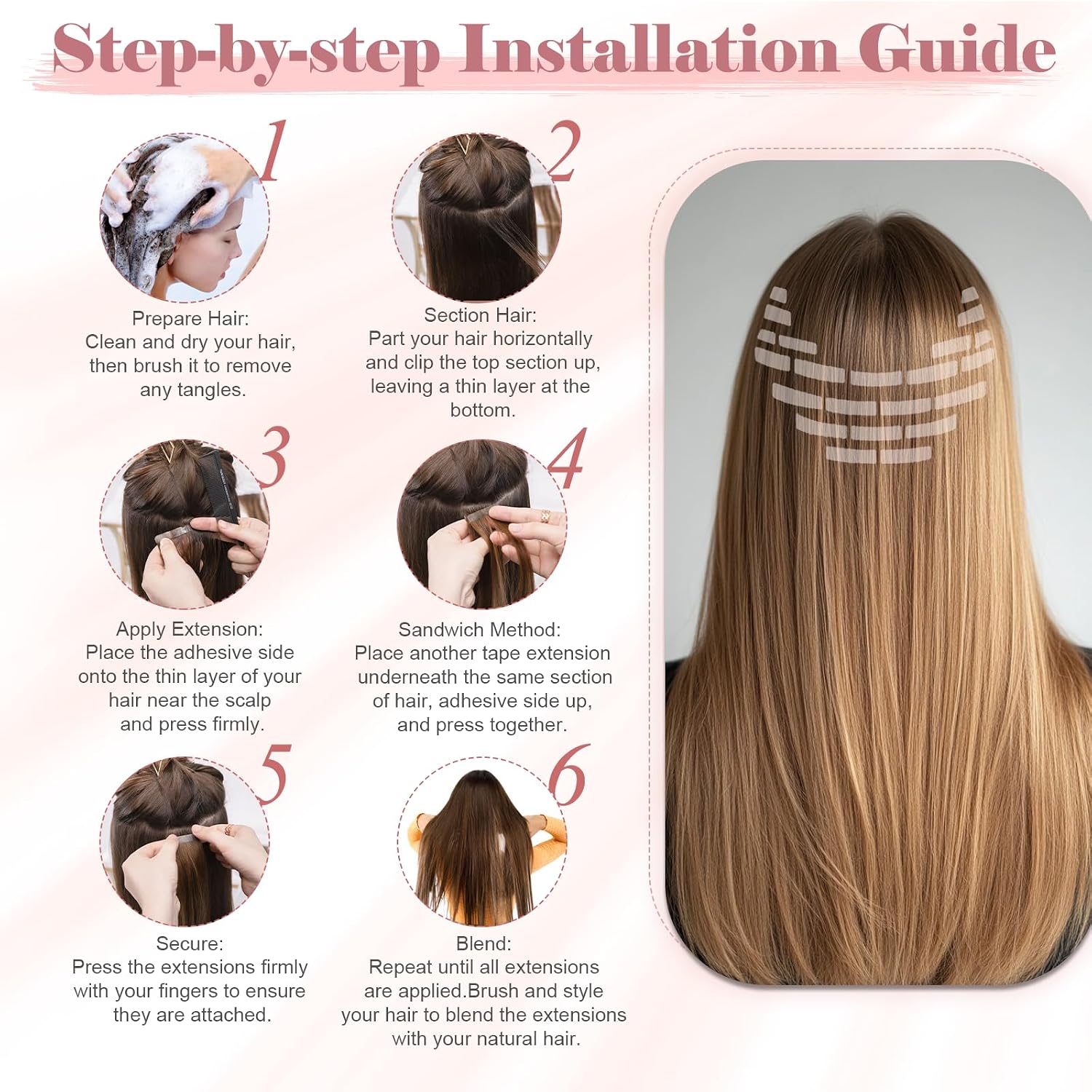 Thumbnail 4 de SEGO Extension Capelli Veri Biadesivo 10 Fasce Tape In Remy Human Hair 50 cm #04 (10–15 g per confezione, 15 g/set)