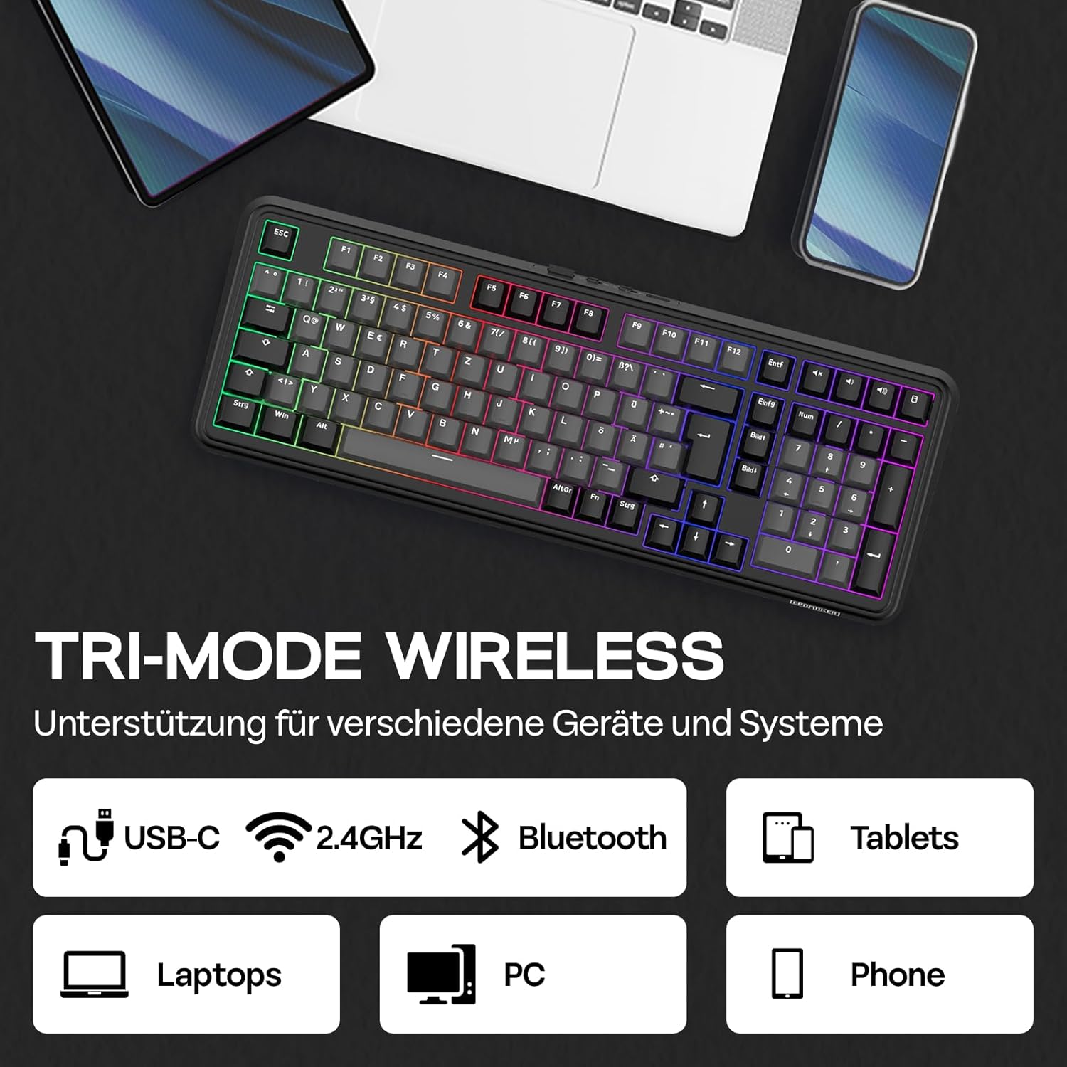 Thumbnail 5 de EPOMAKER TH99 ISO-DE QWERTZ Mechanische Tastatur – kabellos, 96% mit Numpad, Gasket, RGB & 8000mAh Akku