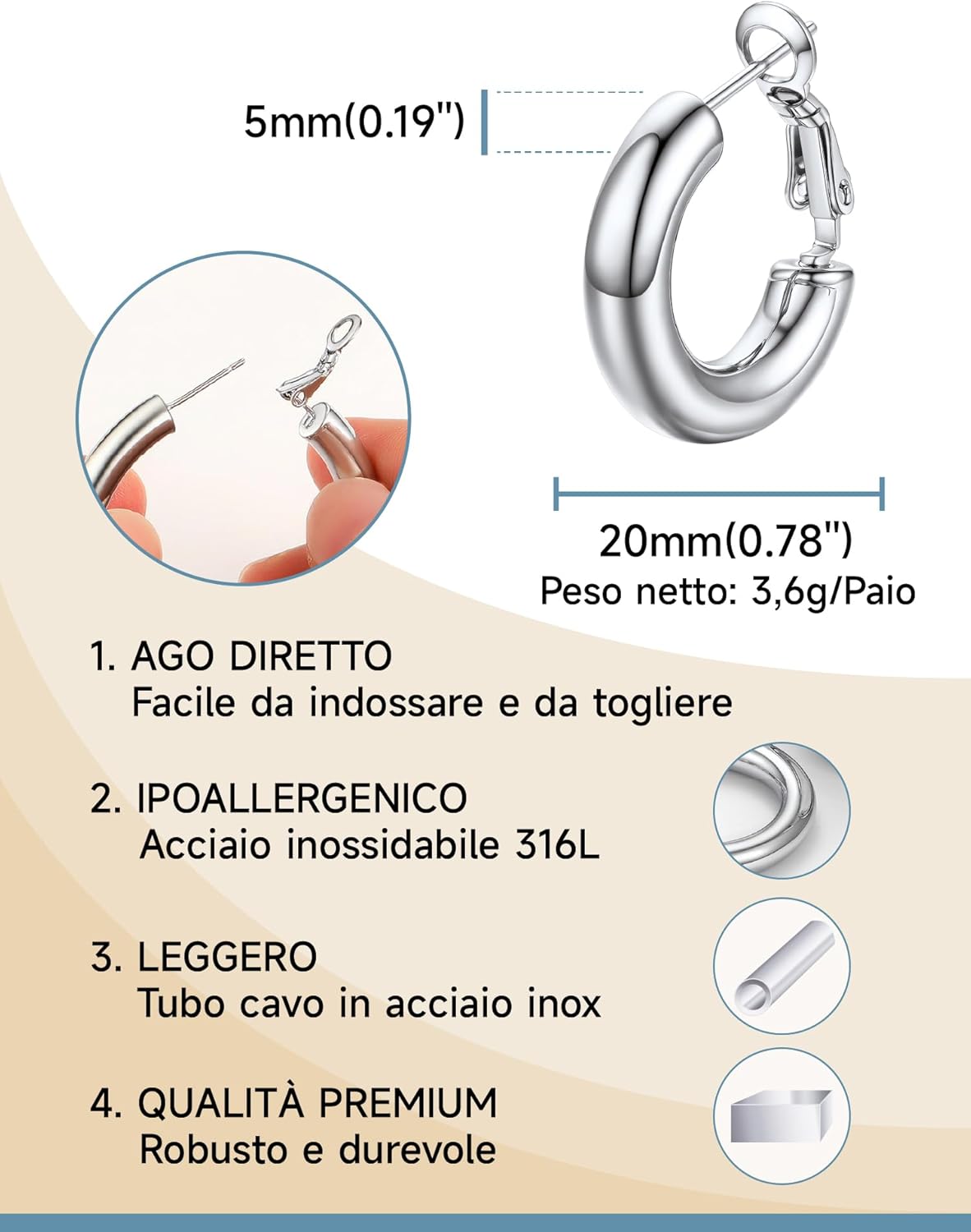Thumbnail 1 de PROSTEEL Oversize Orecchini a Cerchio 30/40/60/80 mm in acciaio 316L – stile minimal e impilamento