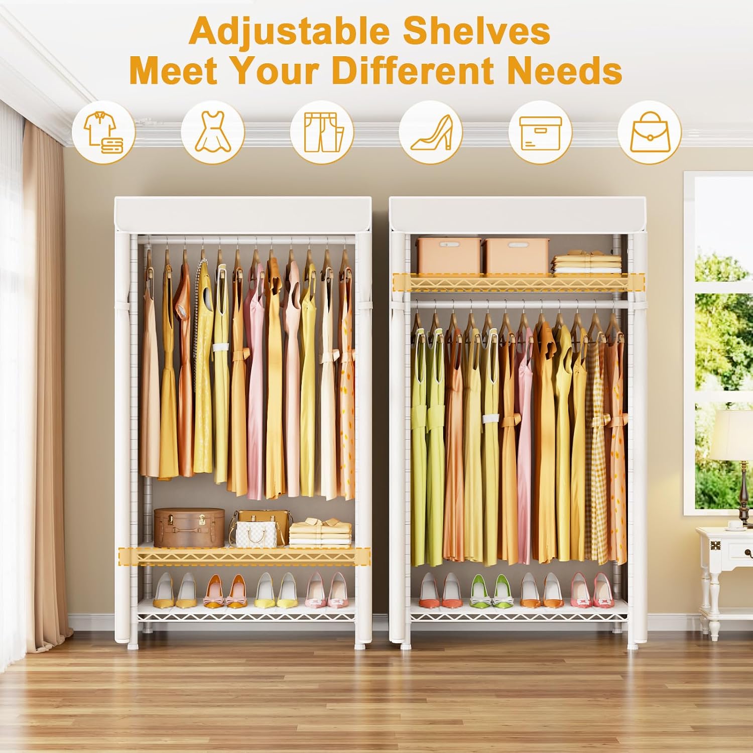 Detalle 2 de ULIFHOME H5C Covered Clothes Rack with 3 Adjustable Shelves and Oxford Cover