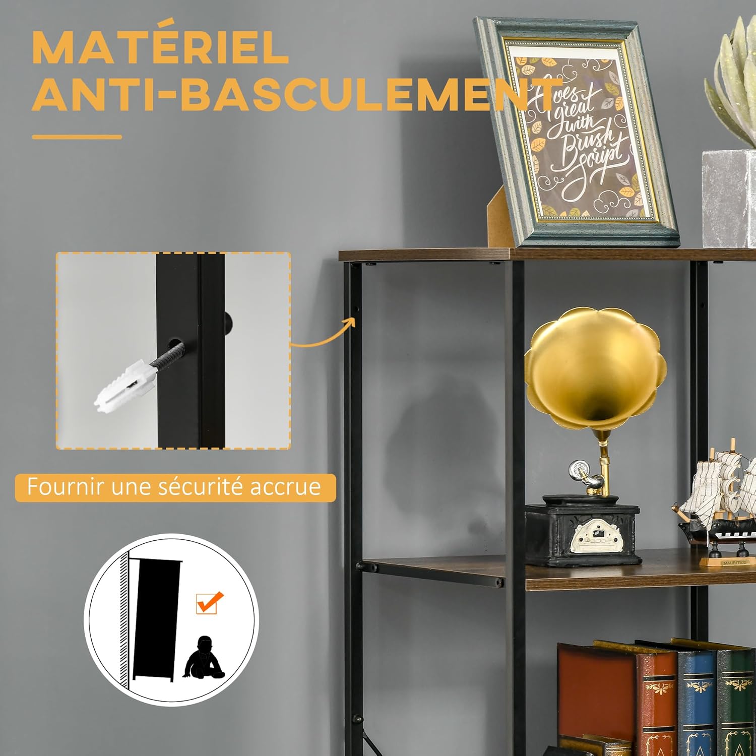Thumbnail 6 de HOMCOM Bibliothèque Étagère Verticale de Rangement avec 3 tiroirs en Tissu Amovibles - Style Industriel