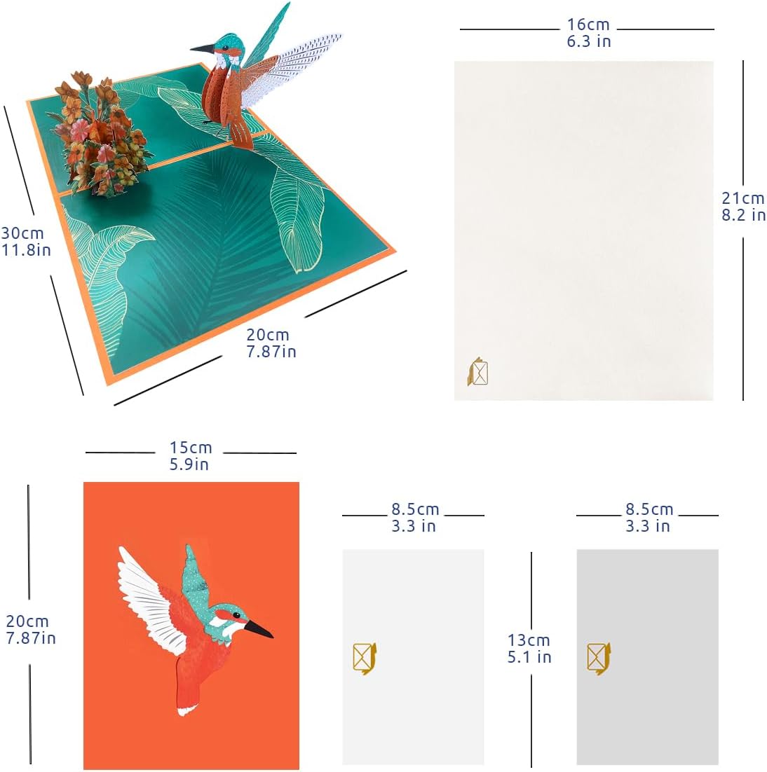 Thumbnail 1 de CNLITIHEKA 3D Kolibri Pop Up Karte – Vielfache Anlasskarten mit Blumenparche und Umschlag