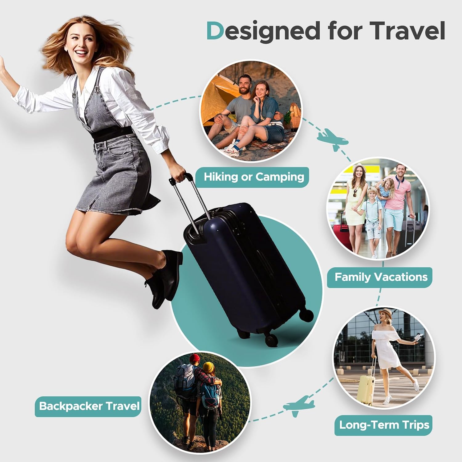 Thumbnail 6 de Compression Travel Organizer Suitcase Bag with 8 Pieces Packing Cubes – Grey