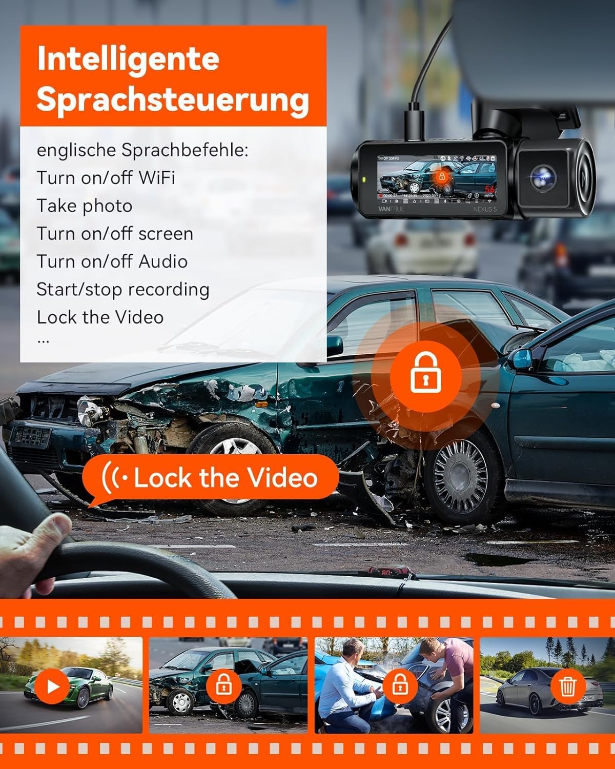 Thumbnail 4 de VANTRUE N5: Dashcam 4 canaux 2.7K + 3x1080P avec vision à 360° et GPS