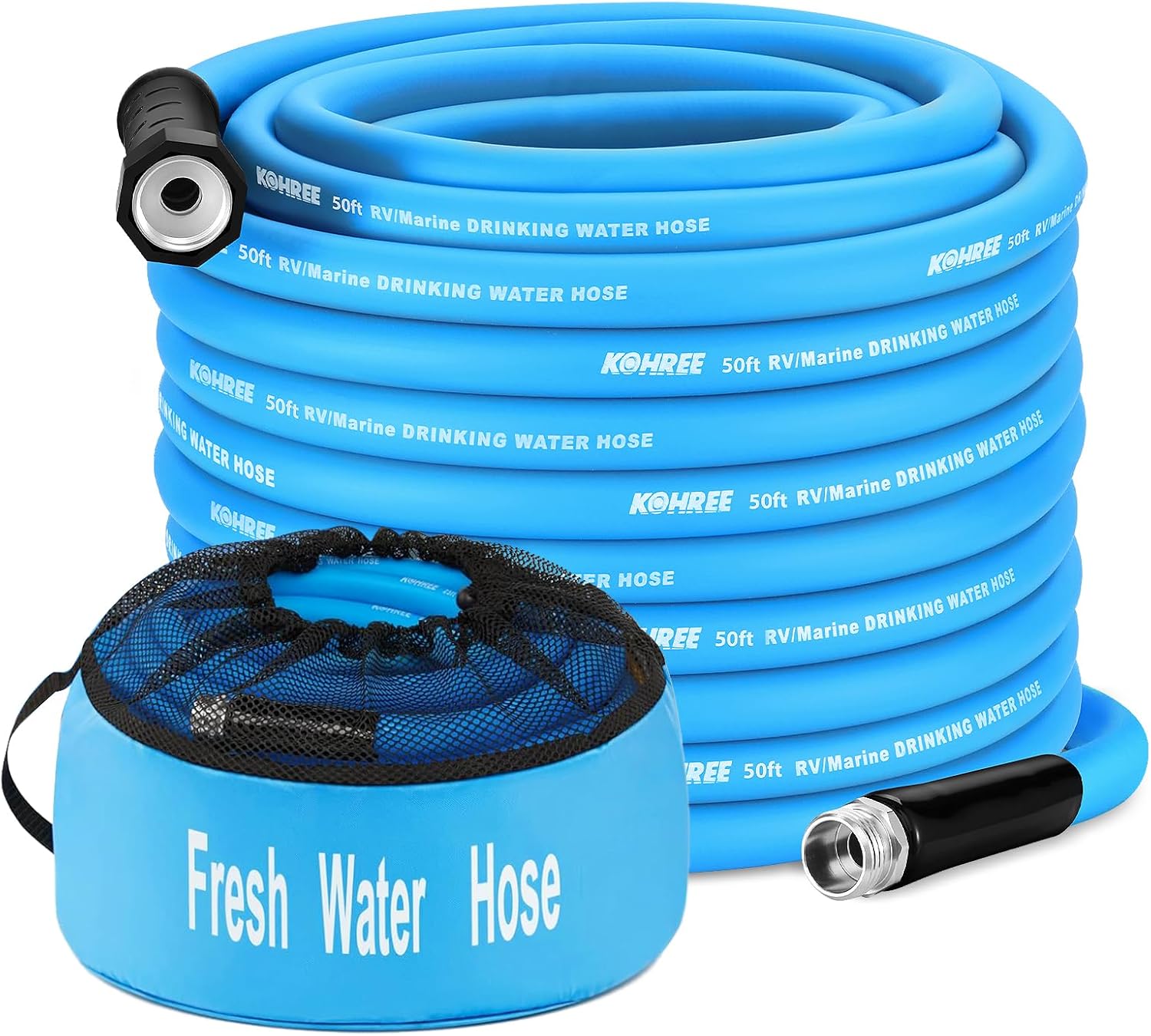 Detalle de Kohree 50FT RV Drinking Water Hose, 5/8-inch, 150 PSI, Storage Bag