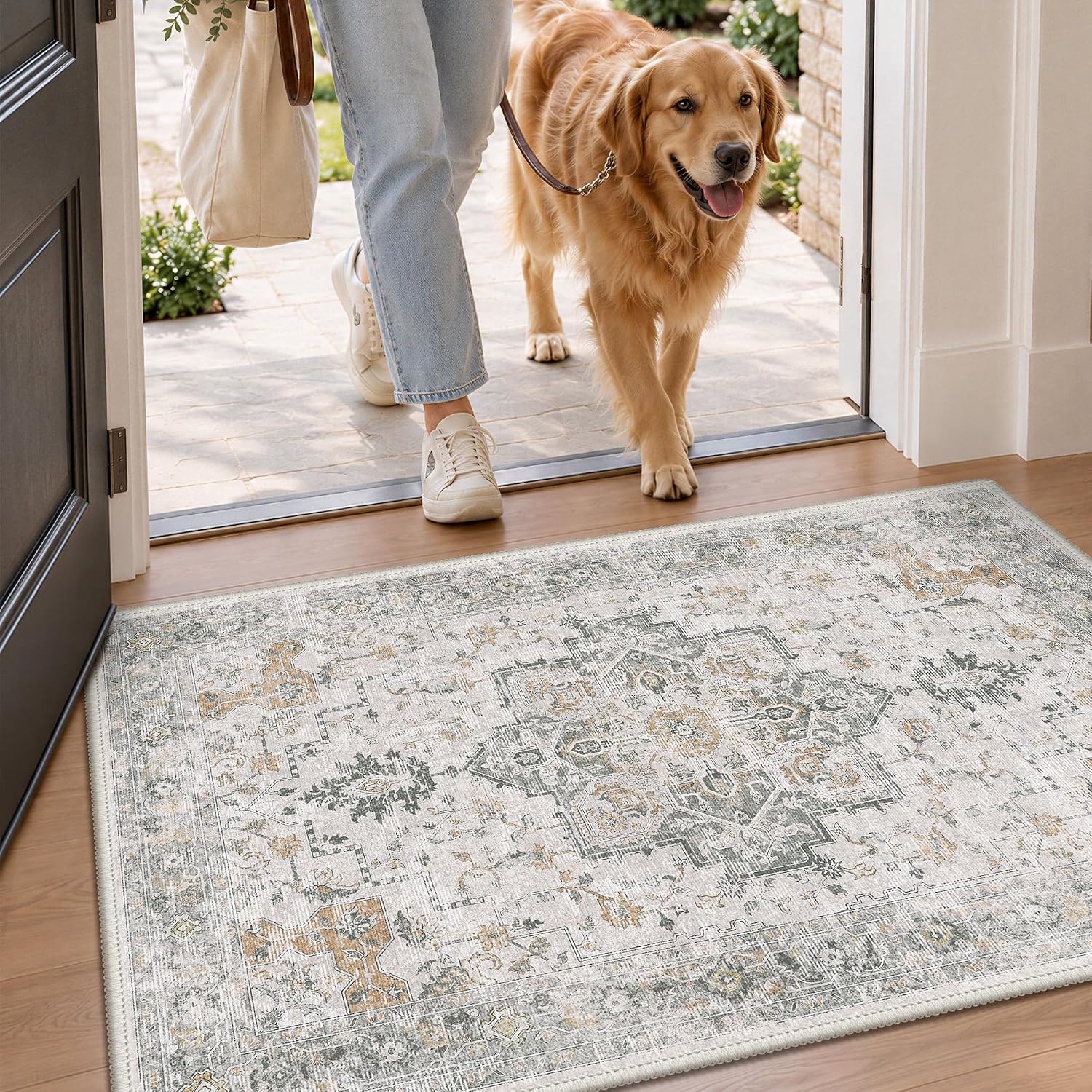Thumbnail 4 de GENIMO 2x4 Washable Entryway Rug: Non-Slip, Vintage Floral Indoor Mat