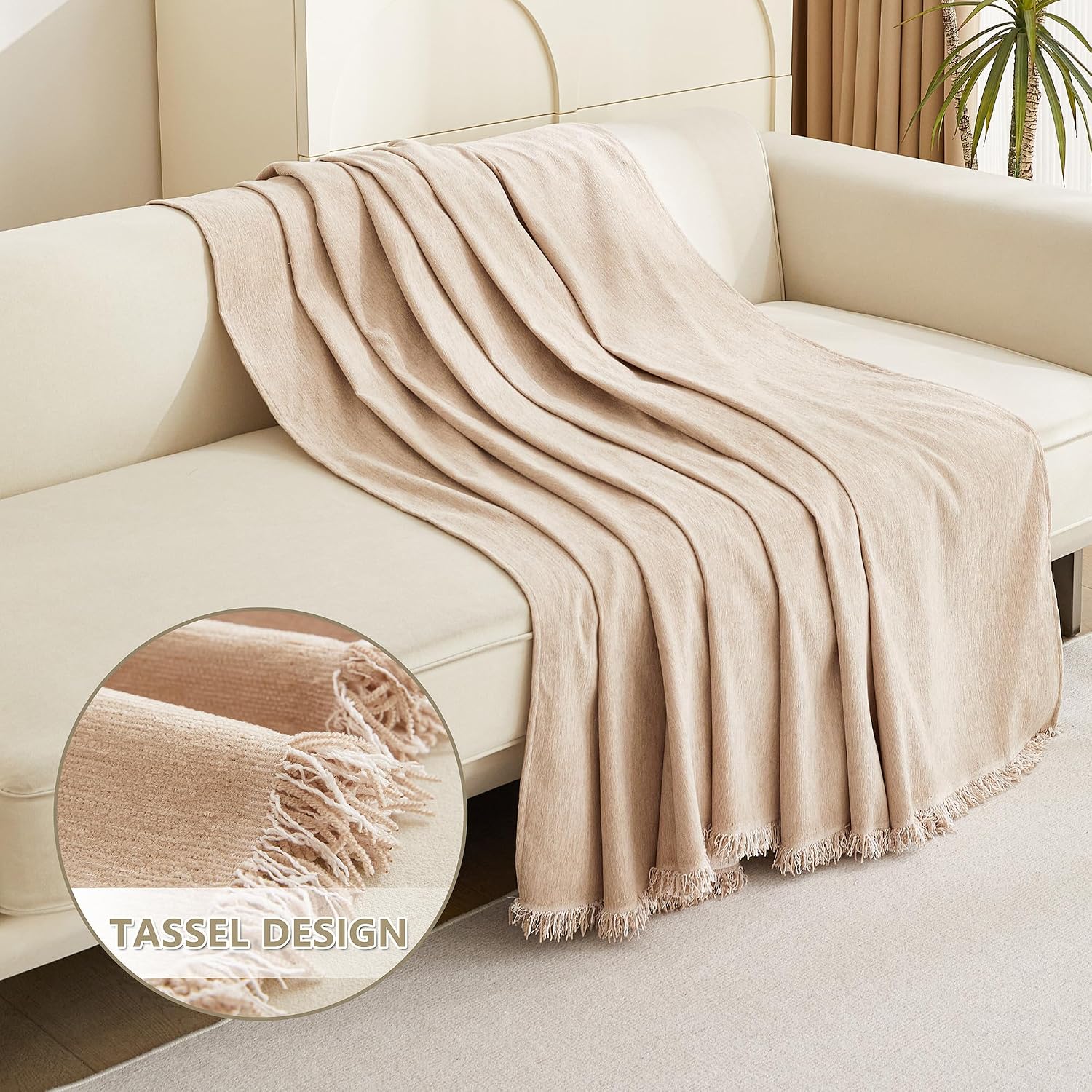 Thumbnail 2 de MYSKY HOME 001 Chenille Sectional Sofa Cover, 91" x 134", Khaki