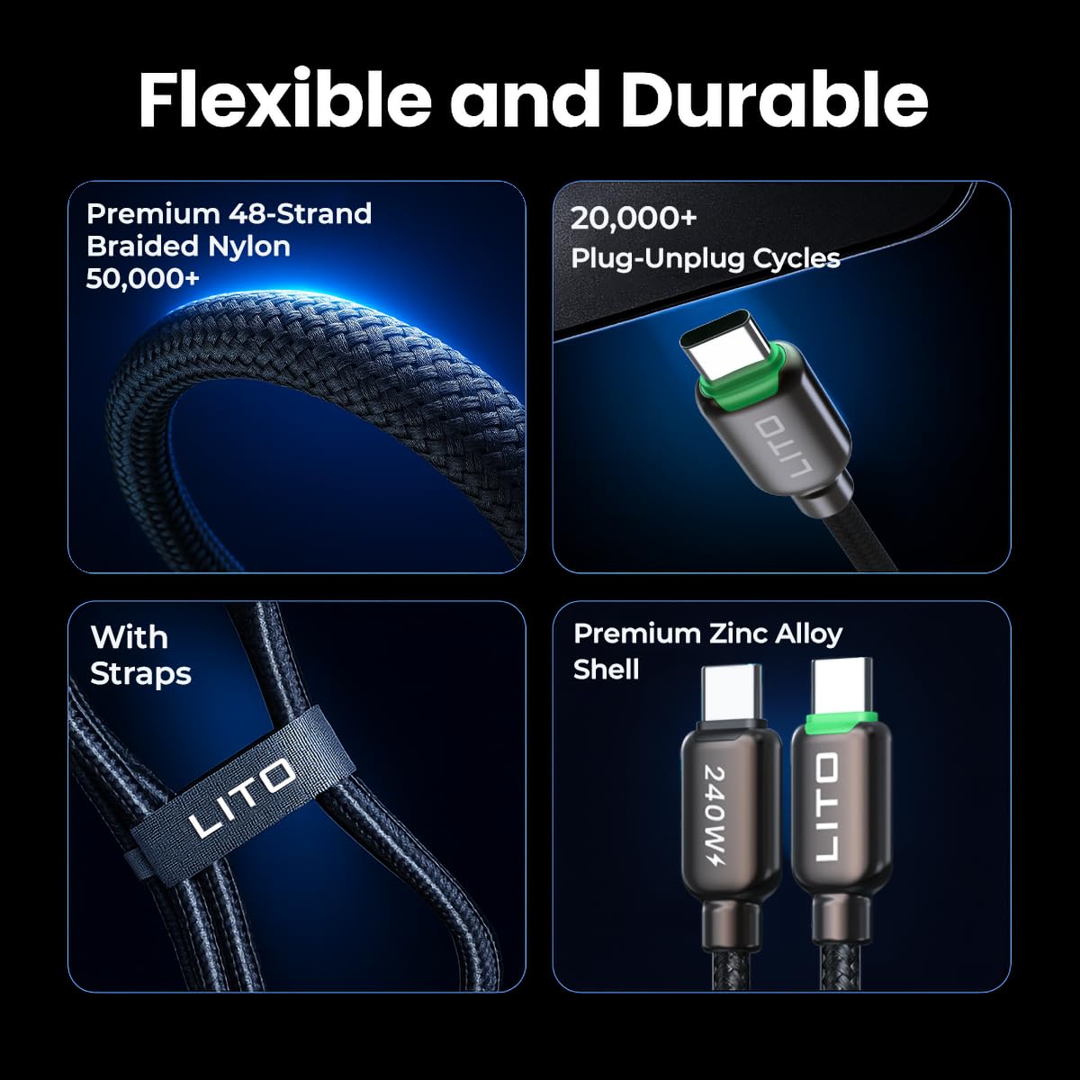 Thumbnail 4 de LITO 240W USB-C to USB-C Cable with TFT Touch Screen: Power Monitor, PD 3.1, and Braided Durability