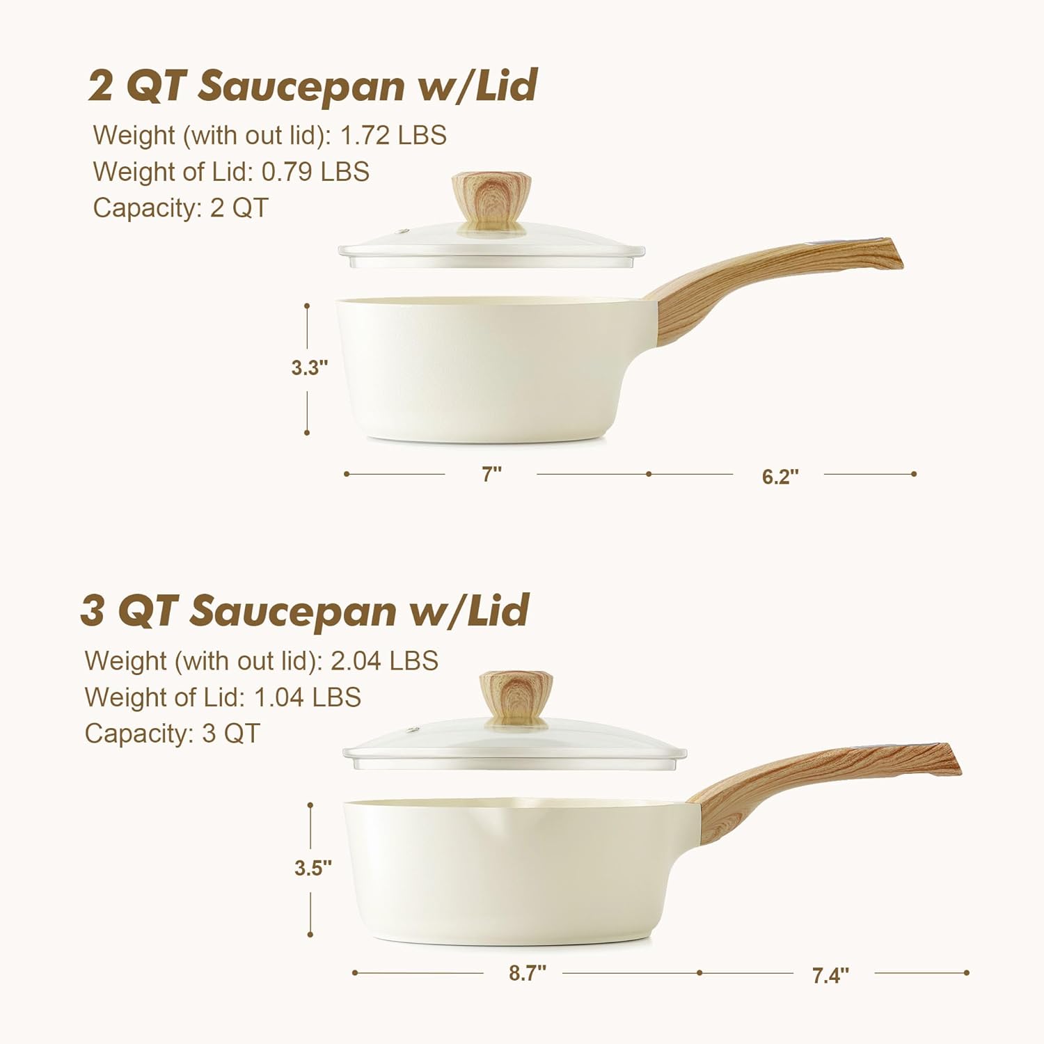 Thumbnail 6 de SENSARTE Ceramic Saucepan Set 2 & 3 Qt 🍲