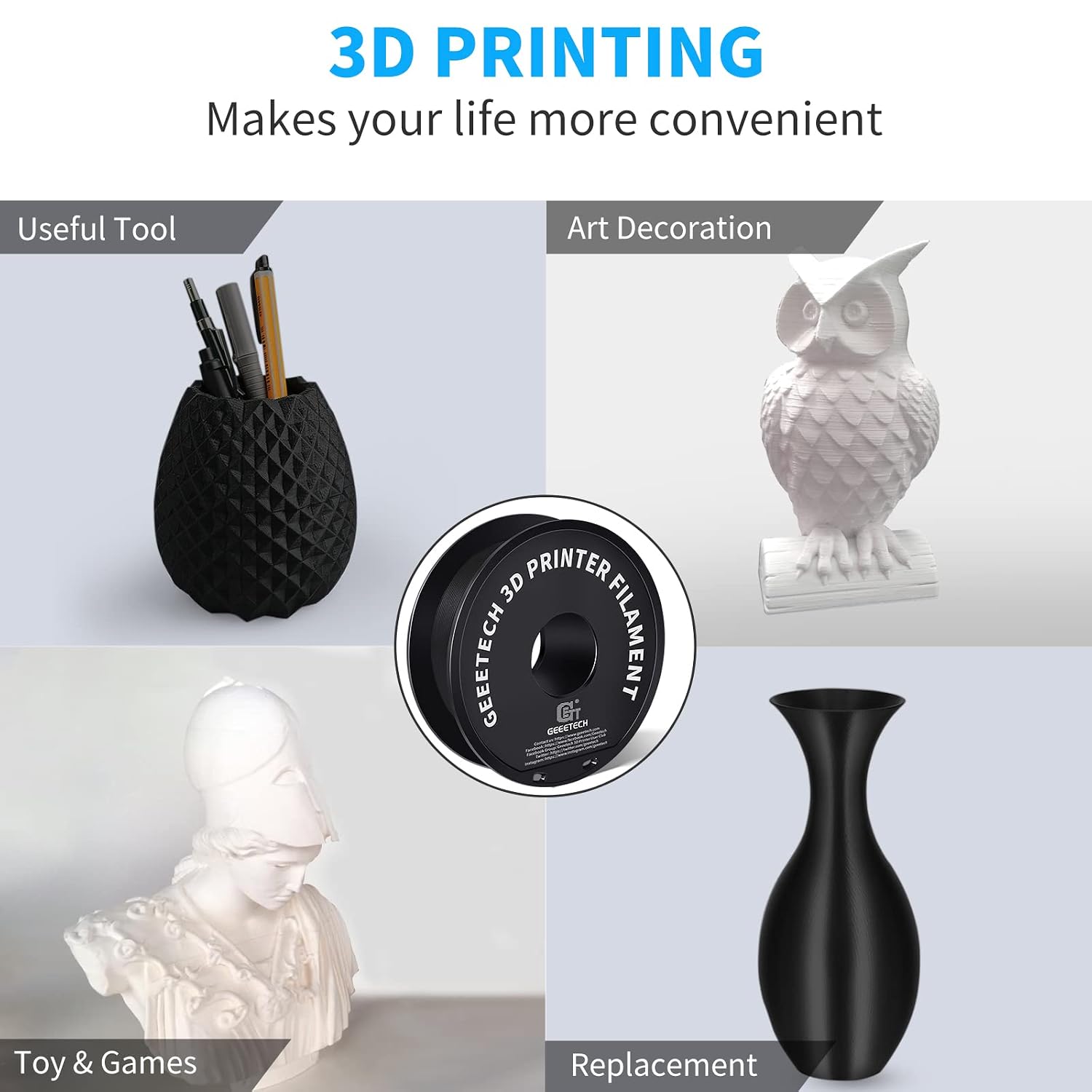 Thumbnail 5 de GEEETECH Matte PLA Filament (1 kg Spule) – 1,75 mm, Genauigkeit +/- 0,03 mm in Schwarz