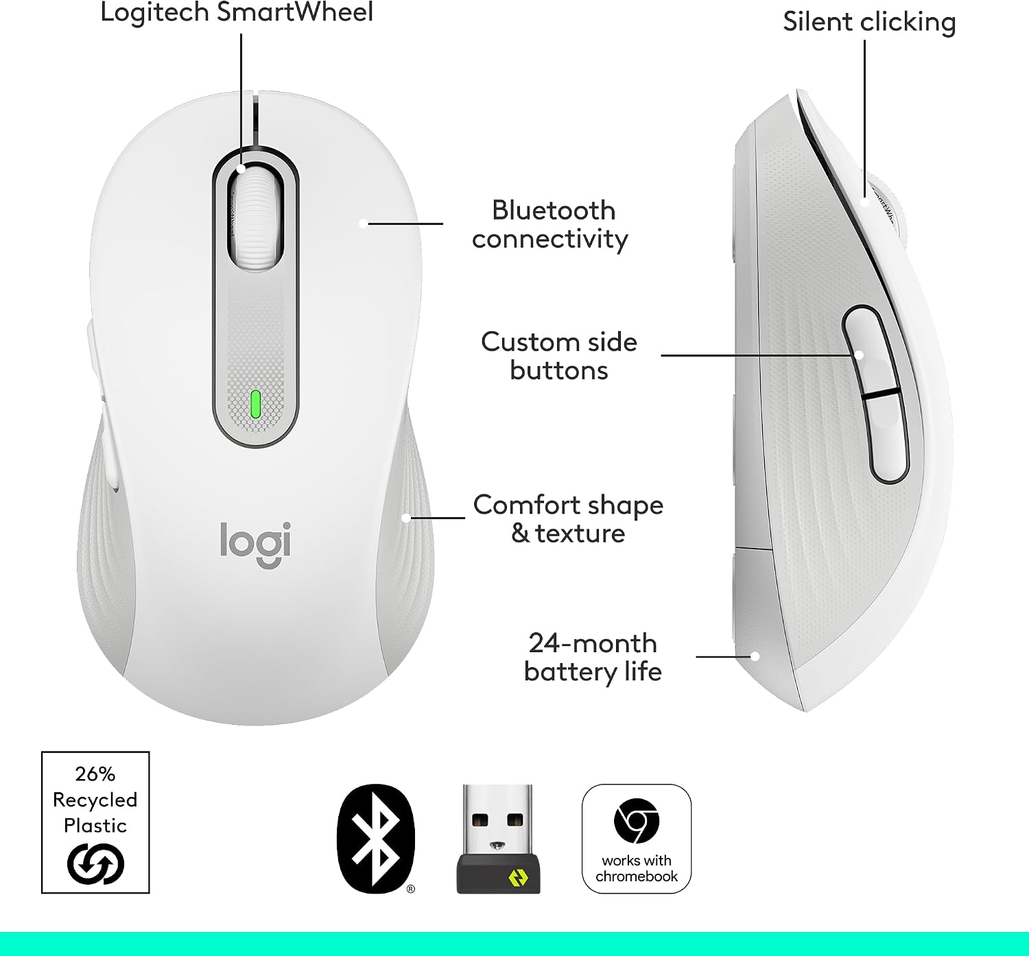 Thumbnail 6 de Logitech Signature M650 Wireless Mouse, Small-to-Medium, Off-White