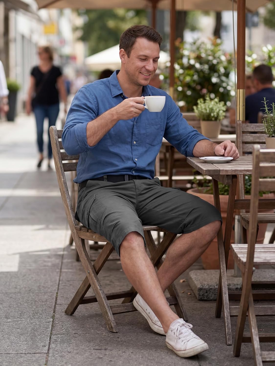 Thumbnail 2 de YYIDATON Herren Cargo 3/4 Shorts – Baumwolle, Oliv, Regular Fit