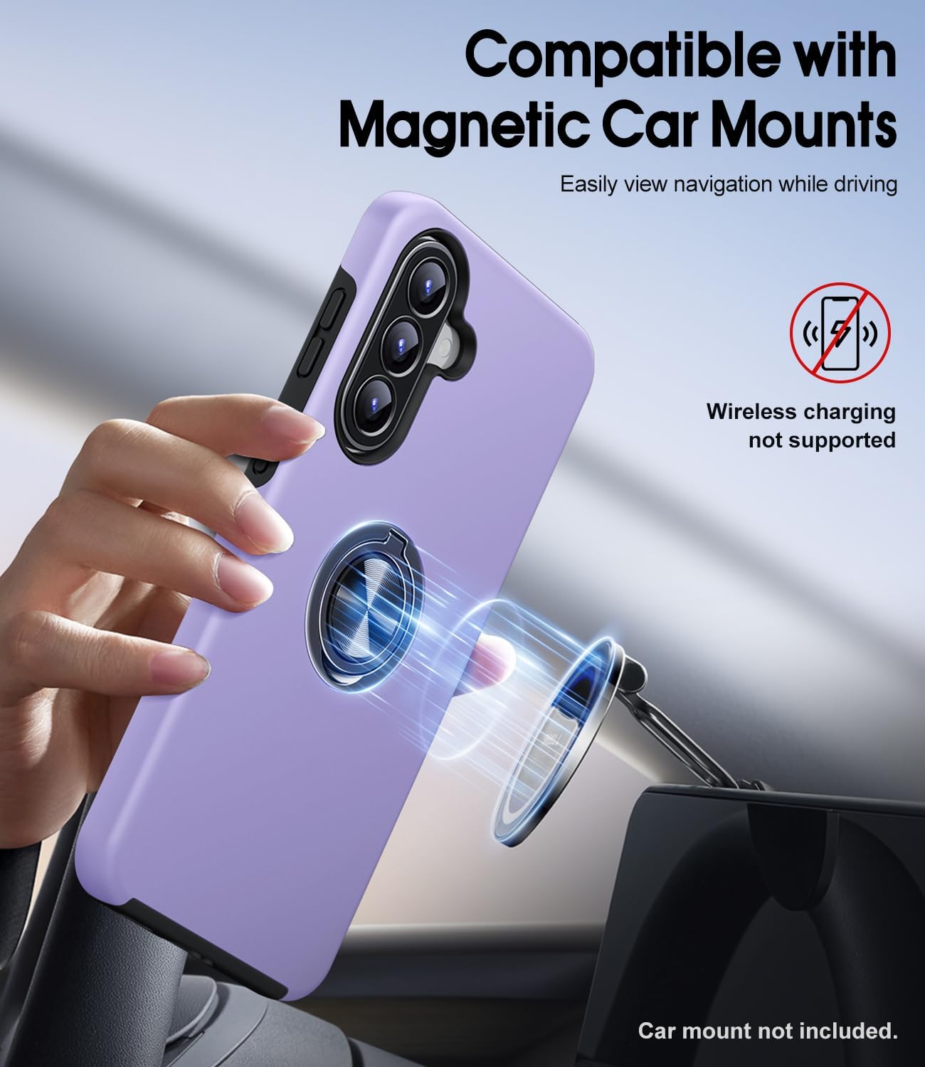 Detalle de AOUIA Galaxy A57 5G case with 2 screen protectors, purple – shockproof with 360° rotating ring kickstand