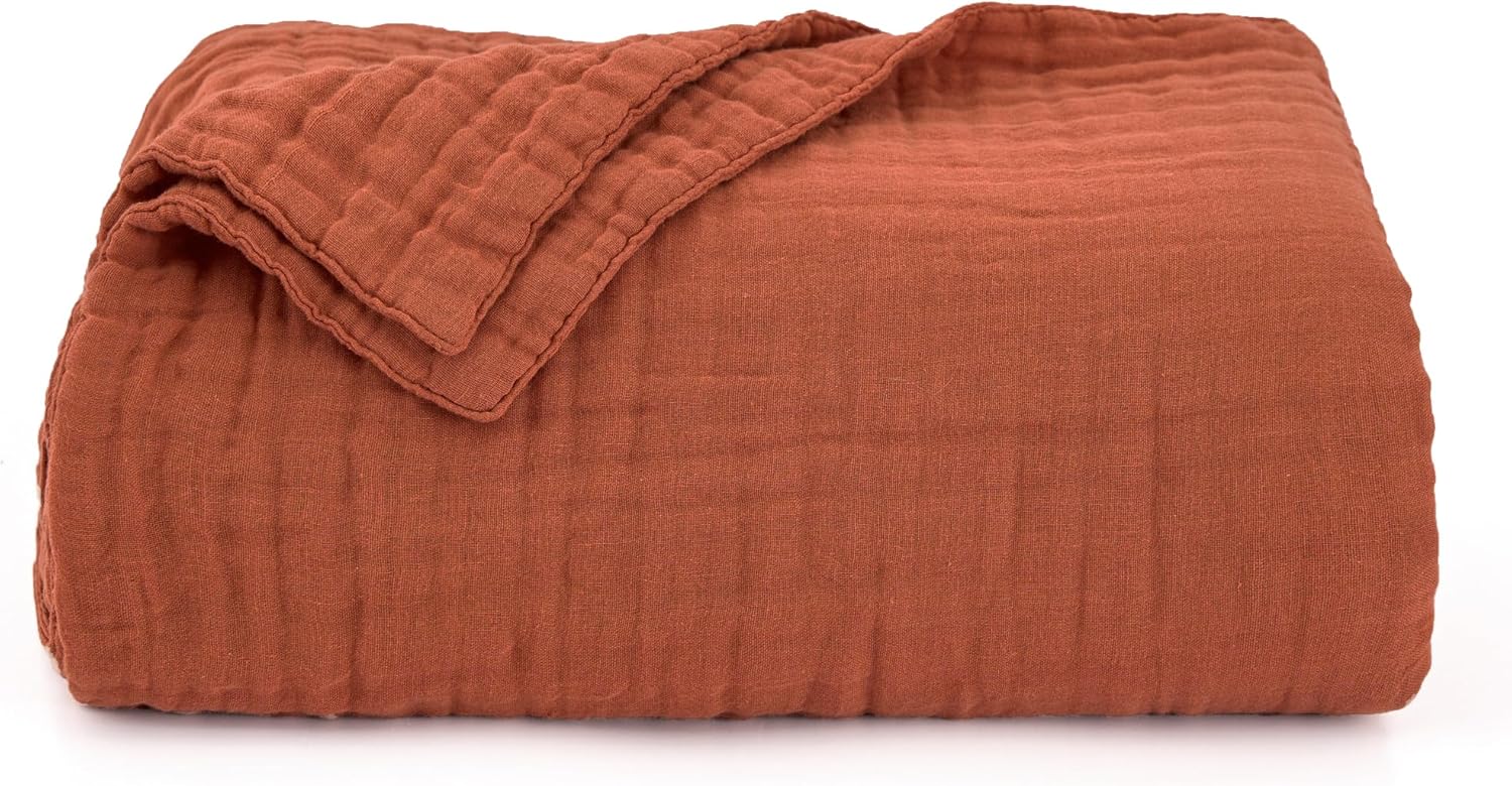 Thumbnail 6 de Love’s Cabin 100% Cotton Muslin Blanket (6-Layer Gauze), King Size 108 x 90 Inches, Orange