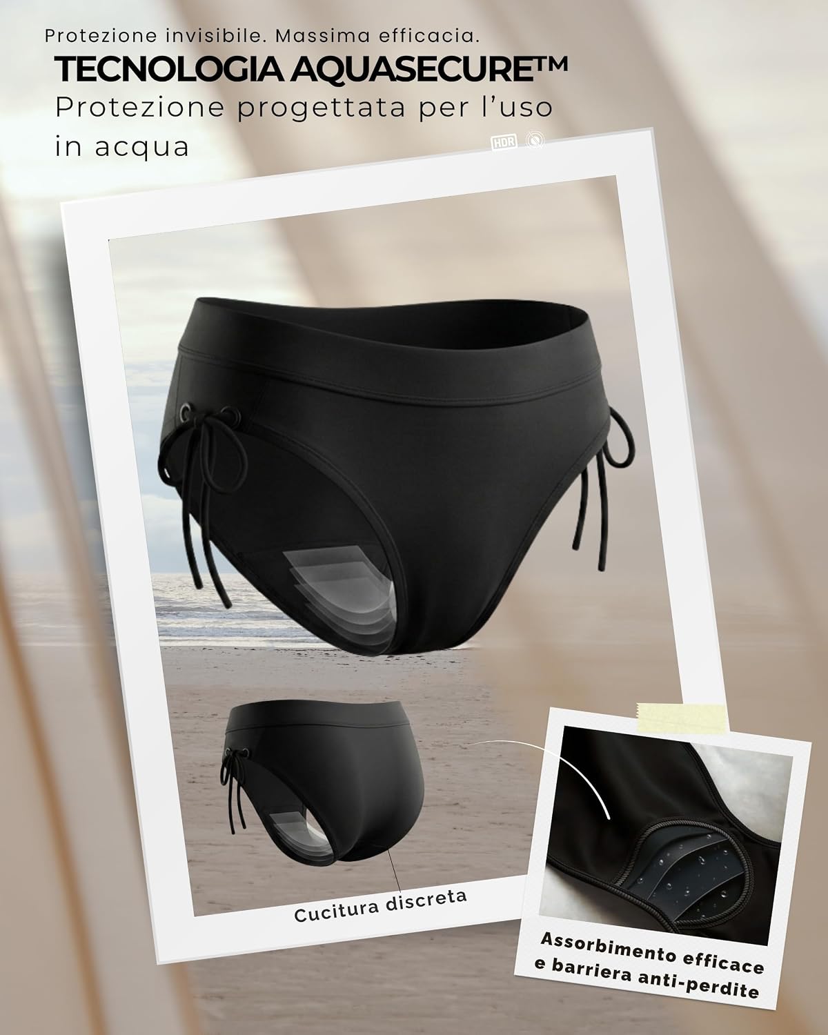 Detalle de MOOPRA Costume da Bagno Mestruale NAIA con AquaSecure