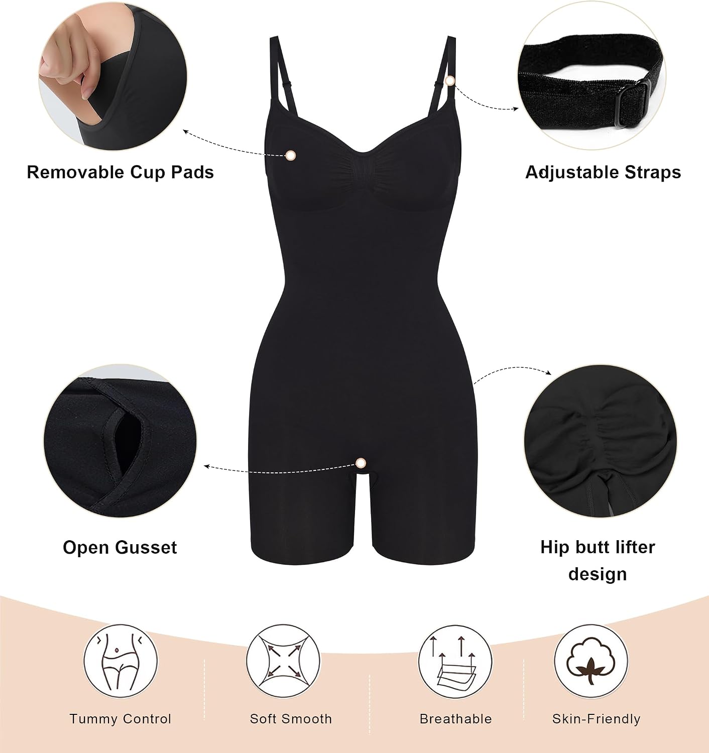 Detalle 2 de SHAPERX Women's Seamless Shapewear Tummy Control Bodysuit