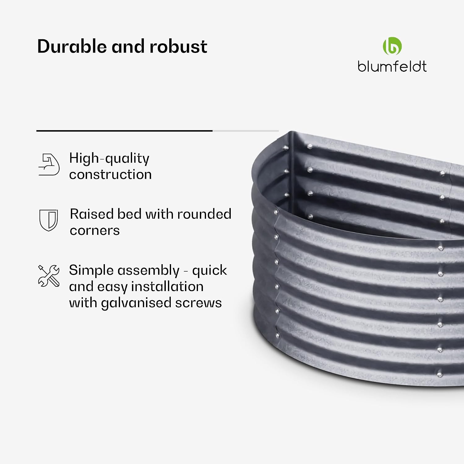Detalle de blumfeldt High Grow Half Circle Raised Bed, 200L Galvalume Steel, 43cm High