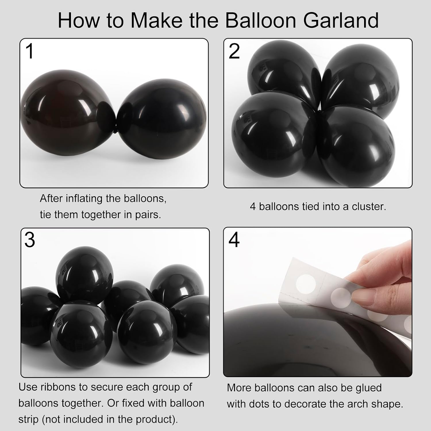 Detalle de RUBFAC Black Balloon Arch Kit (129pcs) — Matte Black Latex Balloons for Graduation, Birthday & Party Décor