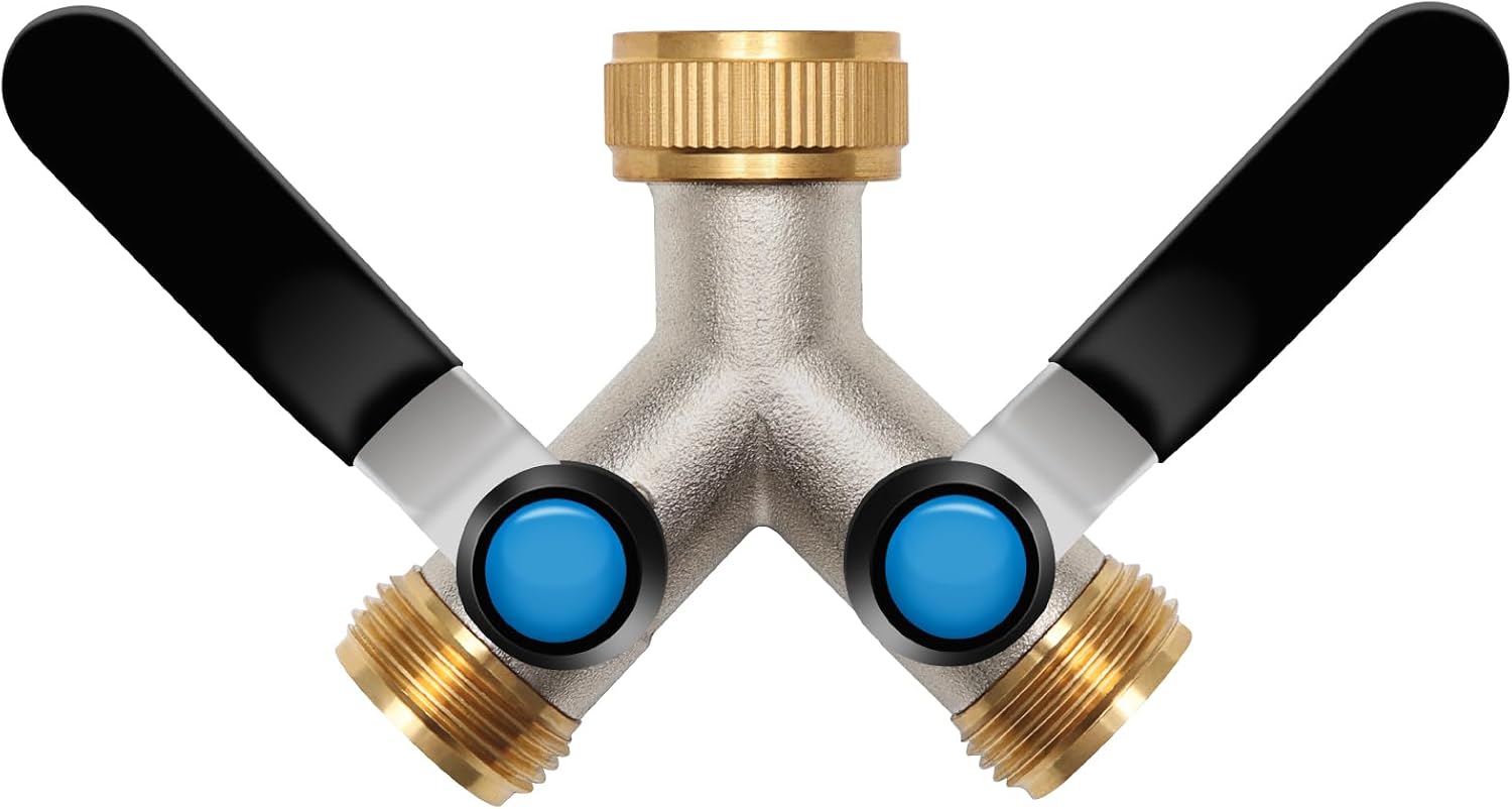Detalle de Wasserverteiler 2 Wege – Y-Verteiler 3/4 Zoll, Messing, großer Griff, unabhängige Ventile