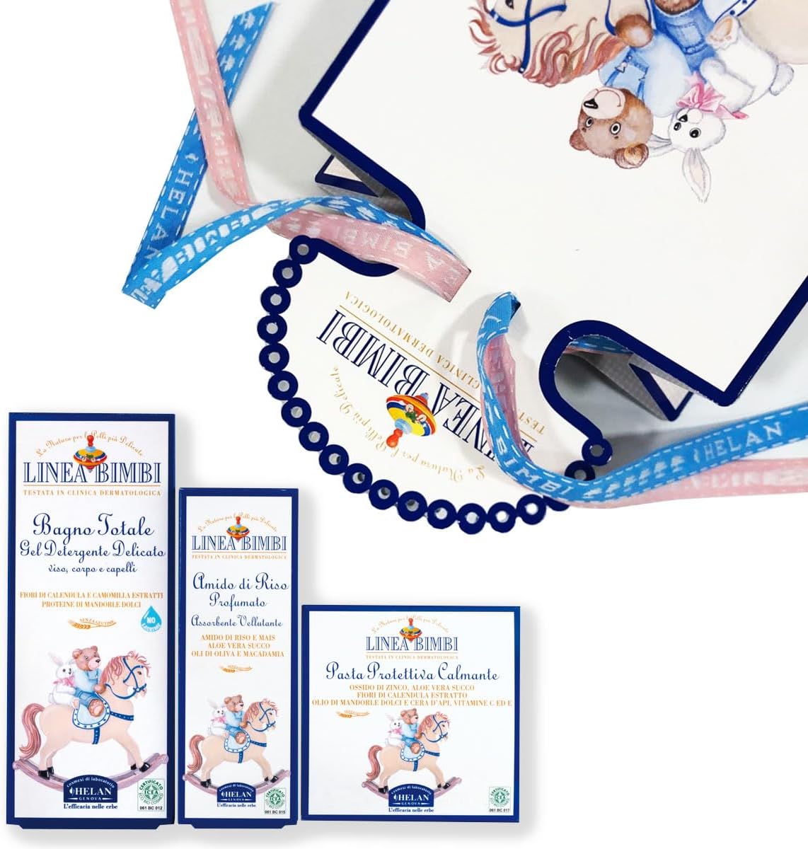 Detalle 2 de Helan Linea Bimbi Set Bagnetto Neonato Trio: shampoo/bagnoschiuma, amido di riso e crema cambio pannolino
