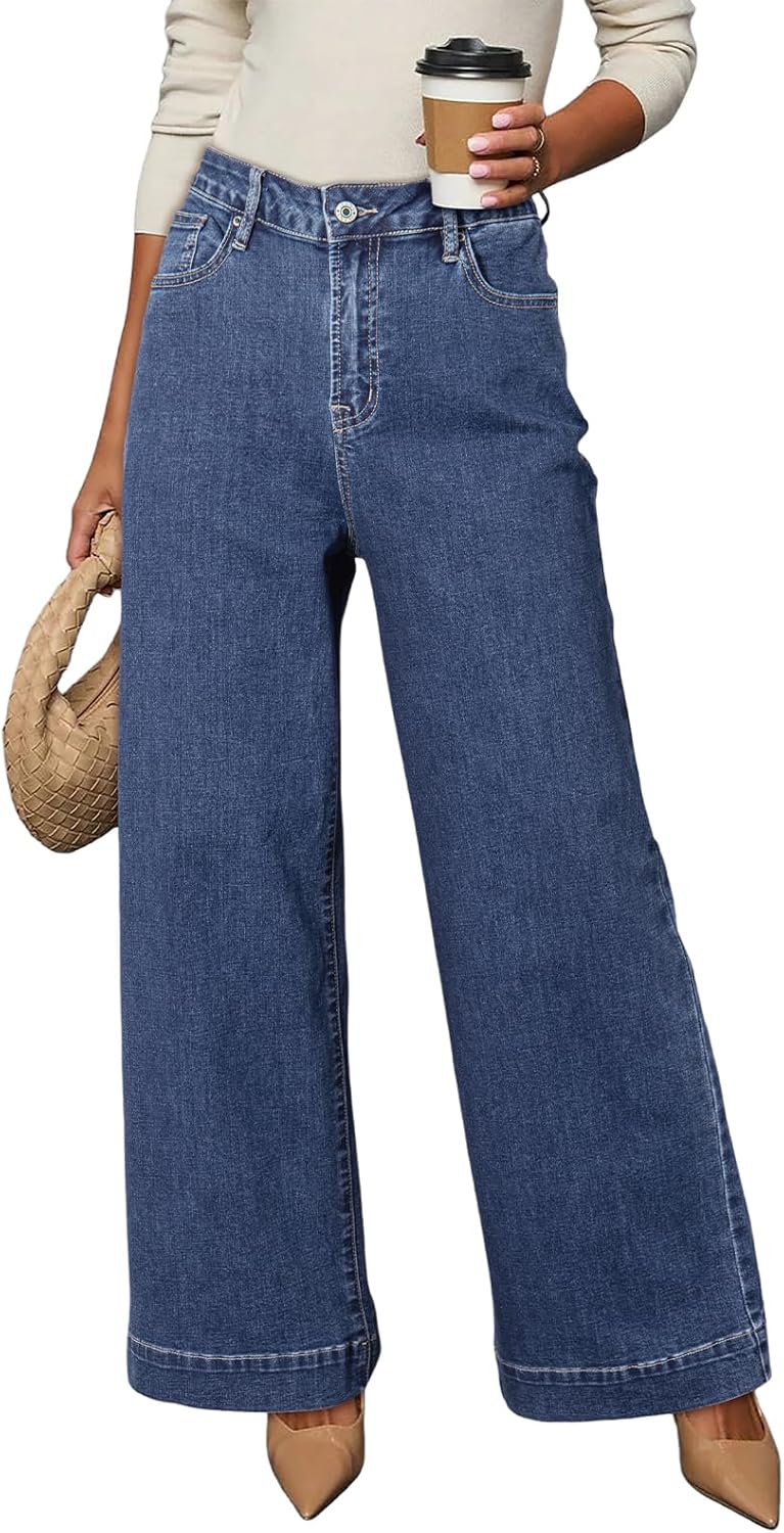 Thumbnail 6 de DOKOTOO Women's Casual High Waisted Jeans with Wide Leg Stretch Denim