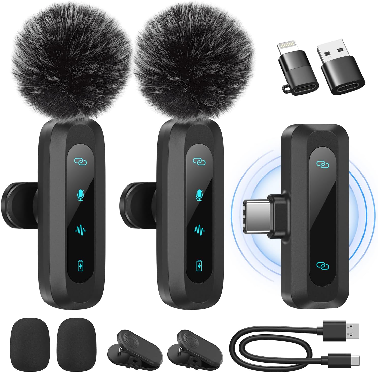 Detalle de WARM BOX Wireless Lavalier Microphone, 2-Pack with Noise Reduction and Auto Pairing