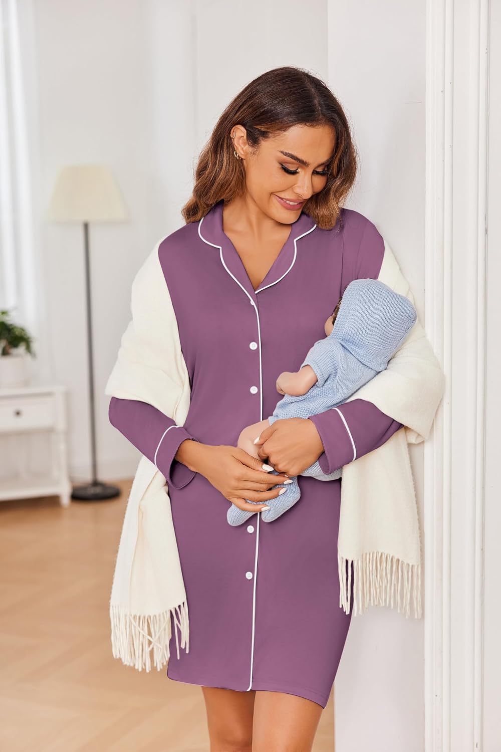 Detalle de Ekouaer Camicia da Notte Donna Invernale Manica Lunga