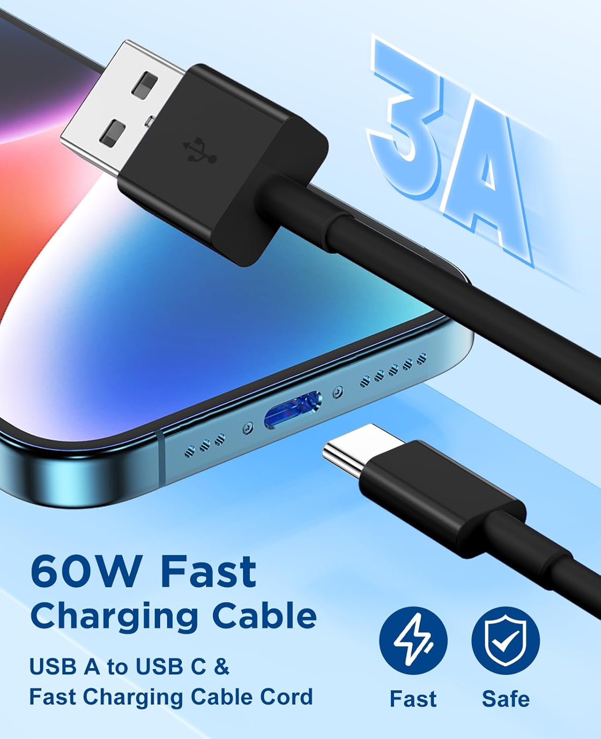 Thumbnail 1 de Extra Long USB-C Cable Fast Charging 15ft | 2-Pack, MFi Certified (5m) – USB A to USB C Charger Cord for iPhone 17/16/15, iPad Pro, MacBook