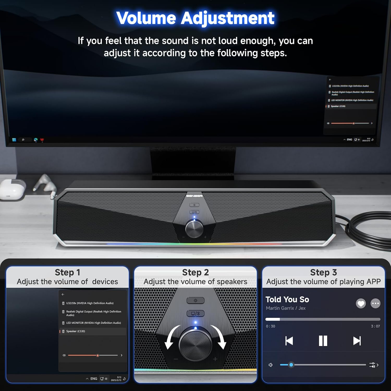 Detalle de Senzer CS30 Bluetooth speaker bar for PC
