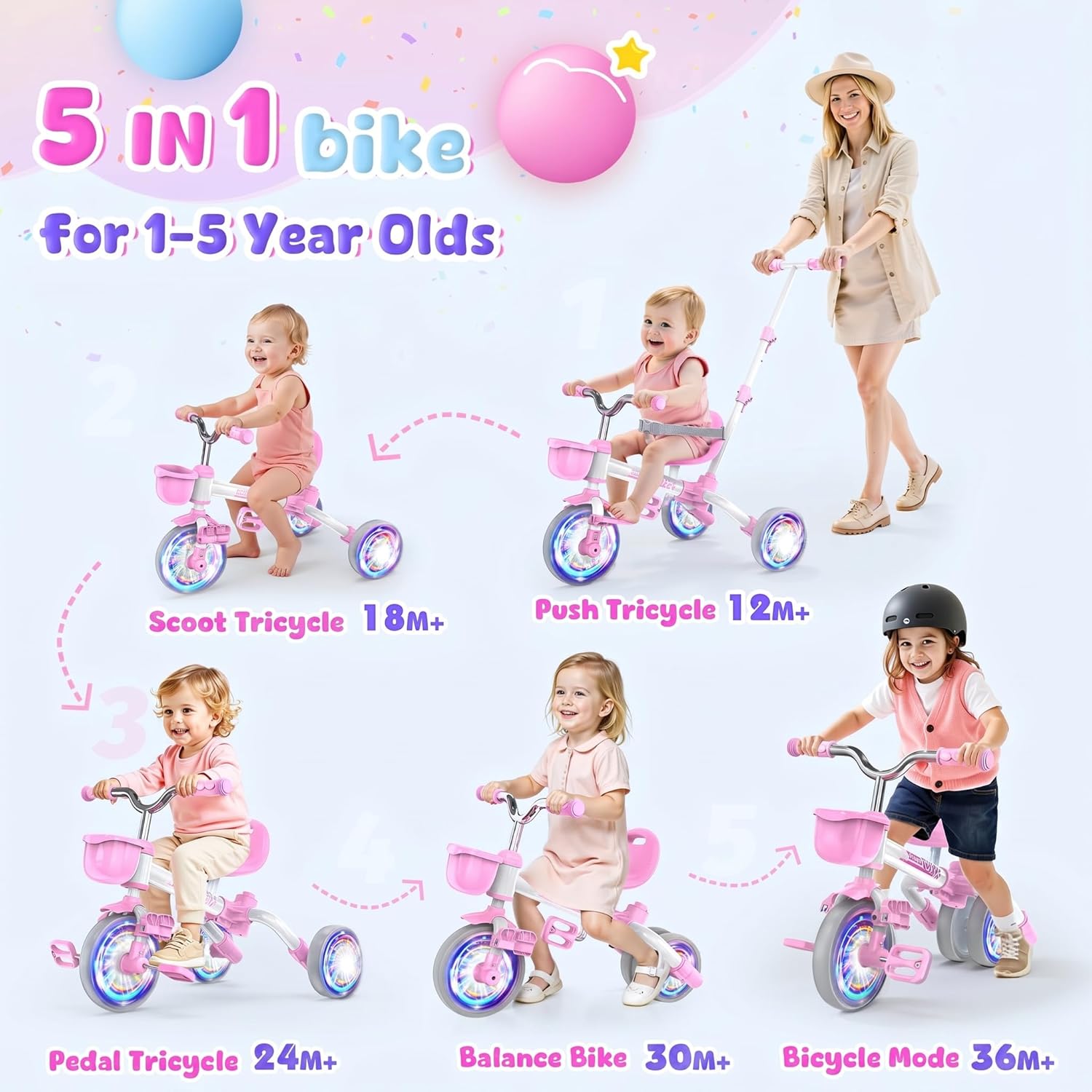 Thumbnail 1 de Kkdi 5-in-1 Toddler Bike: Grow-With-Your-Child Tricycle for 1–5 Years