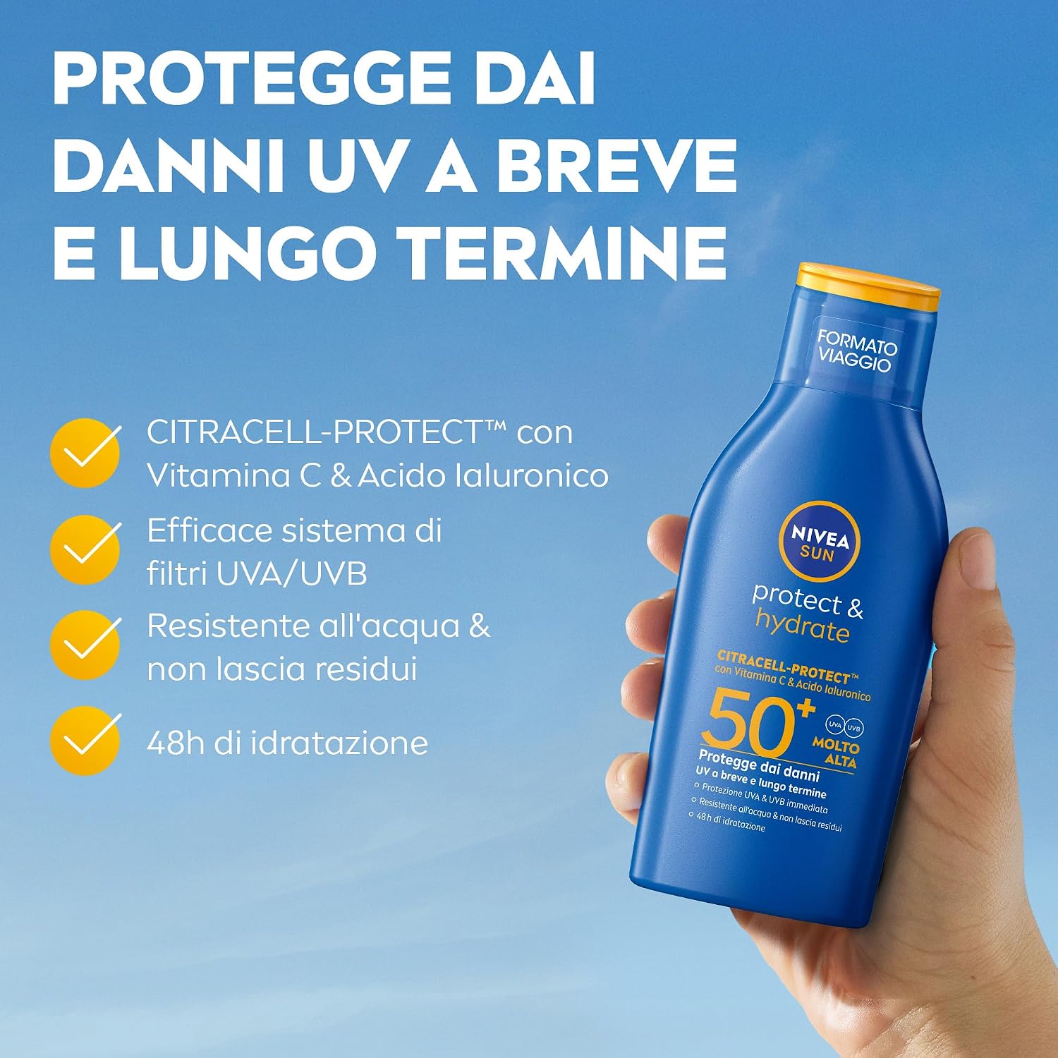 Detalle de NIVEA SUN Protect & Hydrate SPF 50+ - Crema solare 100 ml formato viaggio