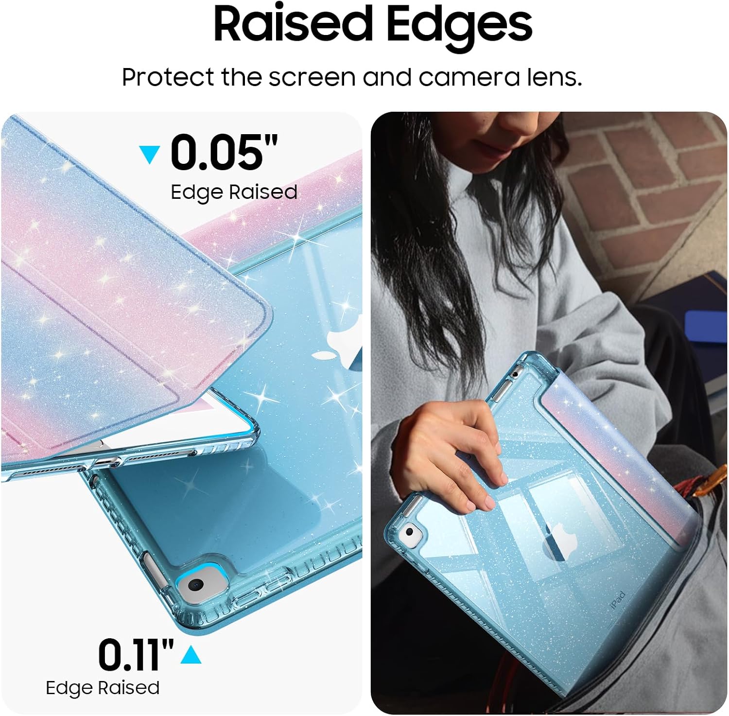 Detalle de Fintie Glitzer Hülle für iPad 10.2 Zoll (9./8./7. Generation) – transparent mit Stifthalter, Smart-Sleep/Wake
