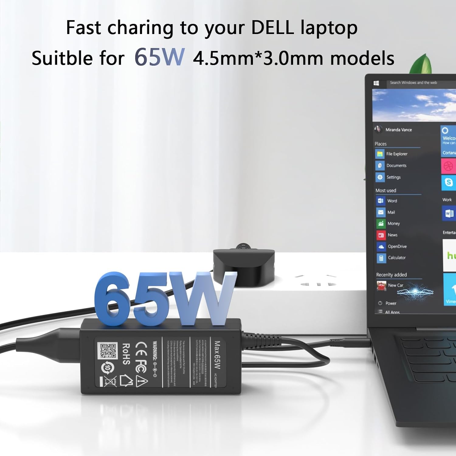 Thumbnail 3 de 65W 4.5mm AC Laptop Charger Compatible with Dell Inspiron, Latitude & Vostro (20V Output)