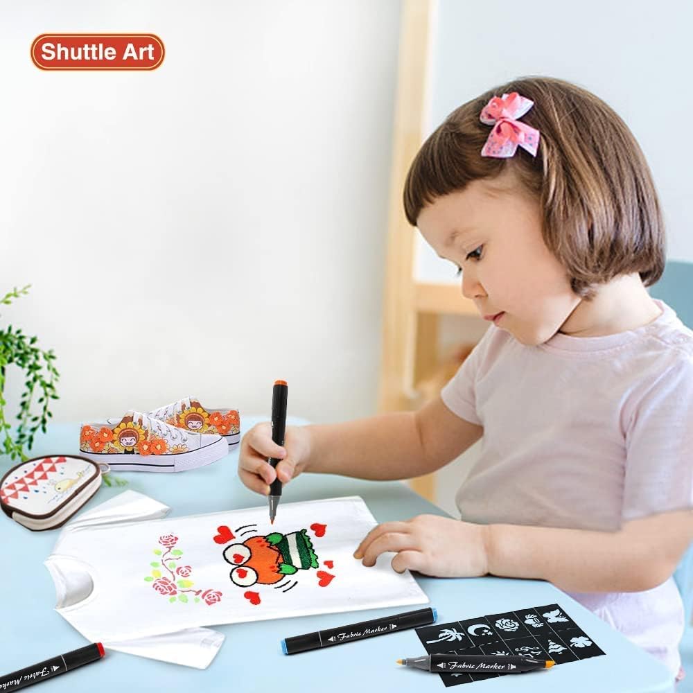 Detalle 2 de Shuttle Art Fabric Pens 40 Colours Dual Tip Permanent Fabric Markers