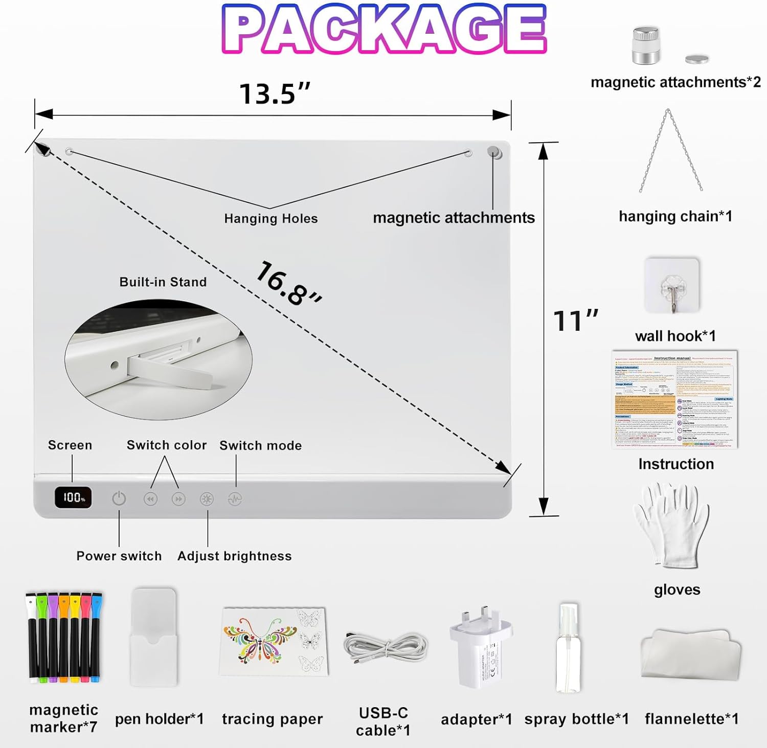 Thumbnail 1 de LED Drawing Board for Children with 13 Light Effects – 35×25cm Neon Light Up Tablet