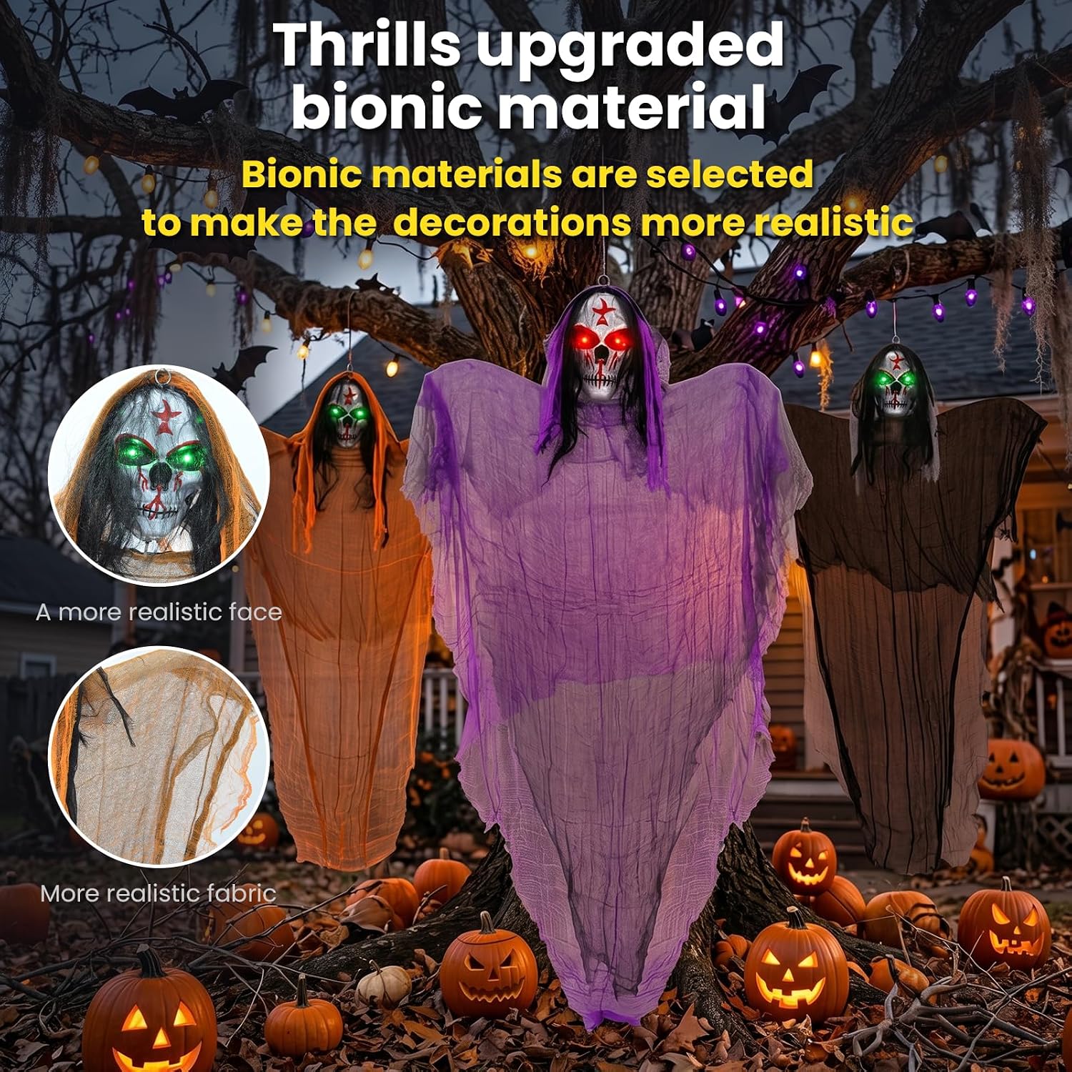 Thumbnail 6 de BCLGSHINE BCL267001 3-Pack Lighted Hanging Skeleton Ghosts, Red & Green Eyes
