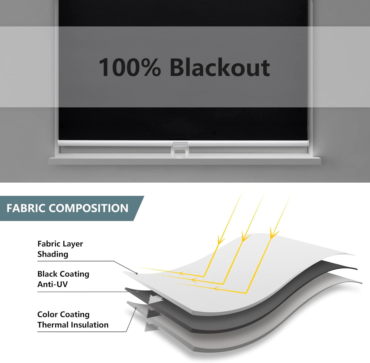 Detalle de AOSKY Cordless Roller Shades Blackout Blinds (34" W x 72" H) – Safe, Energy-Saving Window Coverings for Home and Office
