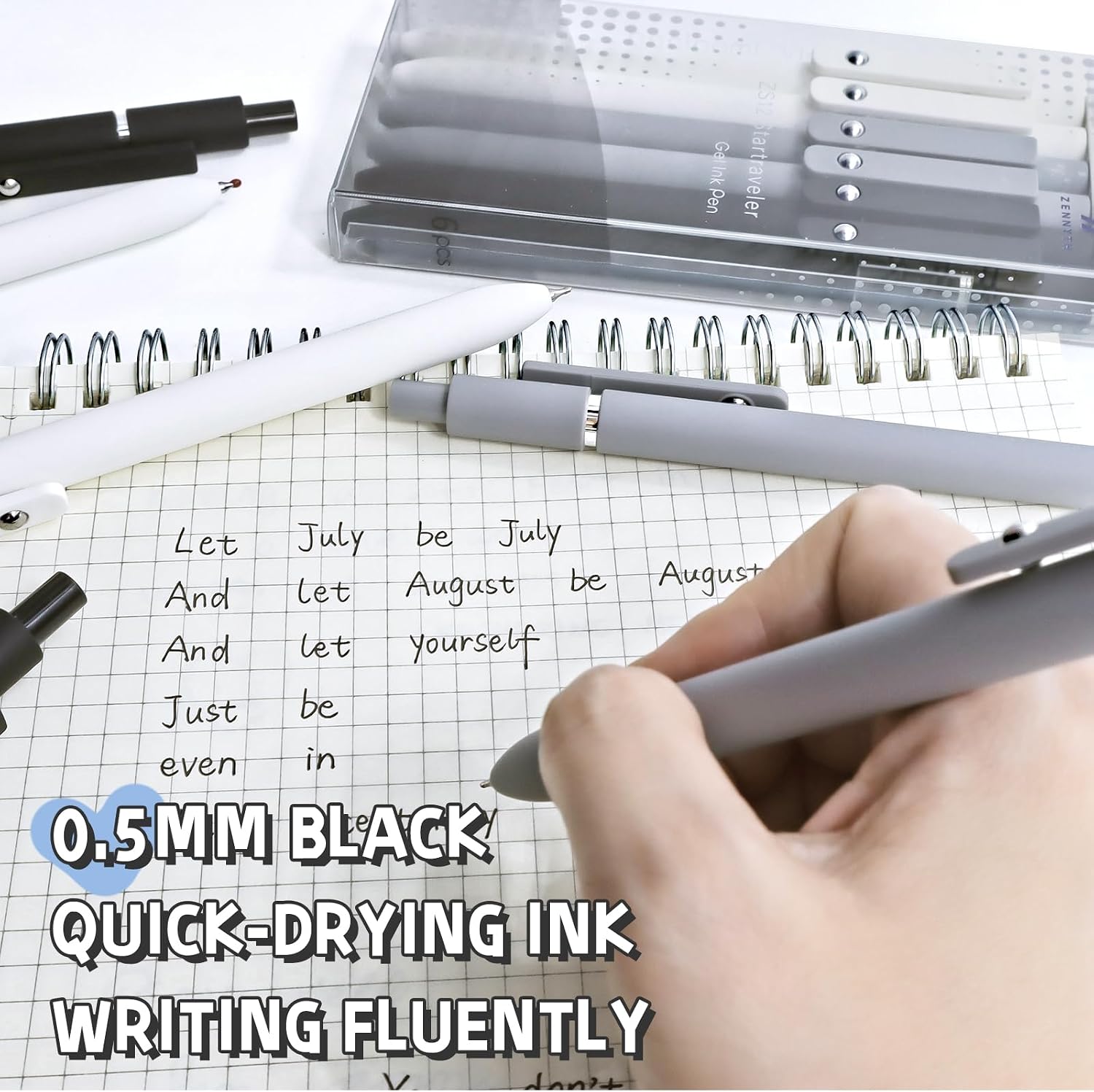 Detalle de UIXJODO 0.5mm Retractable Gel Pens, 6-Pack with Black Ink and Soft Grips
