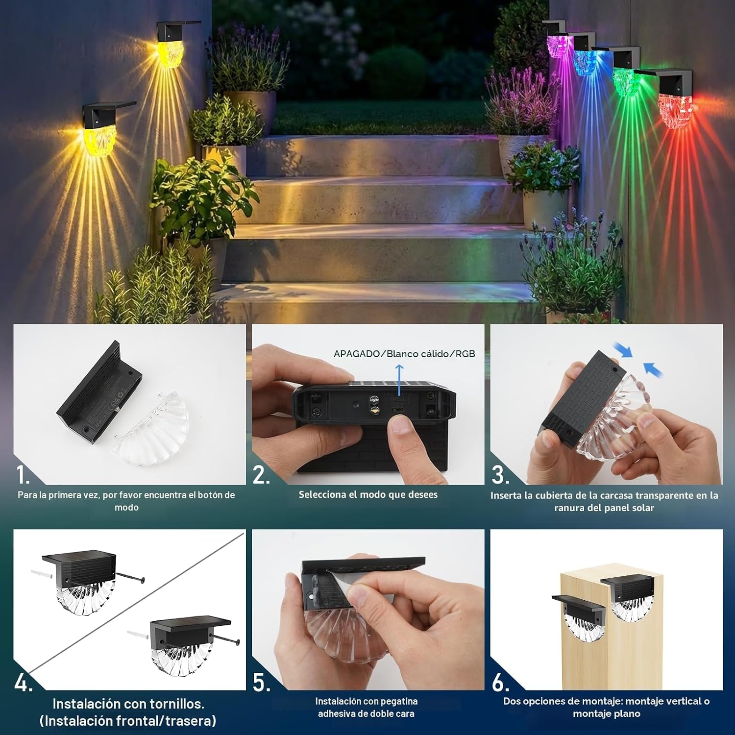Detalle de FIFlying Luces Solares Led Exterior Jardin (6 Piezas) – IP65, 3 Modos y Auto ON/OFF