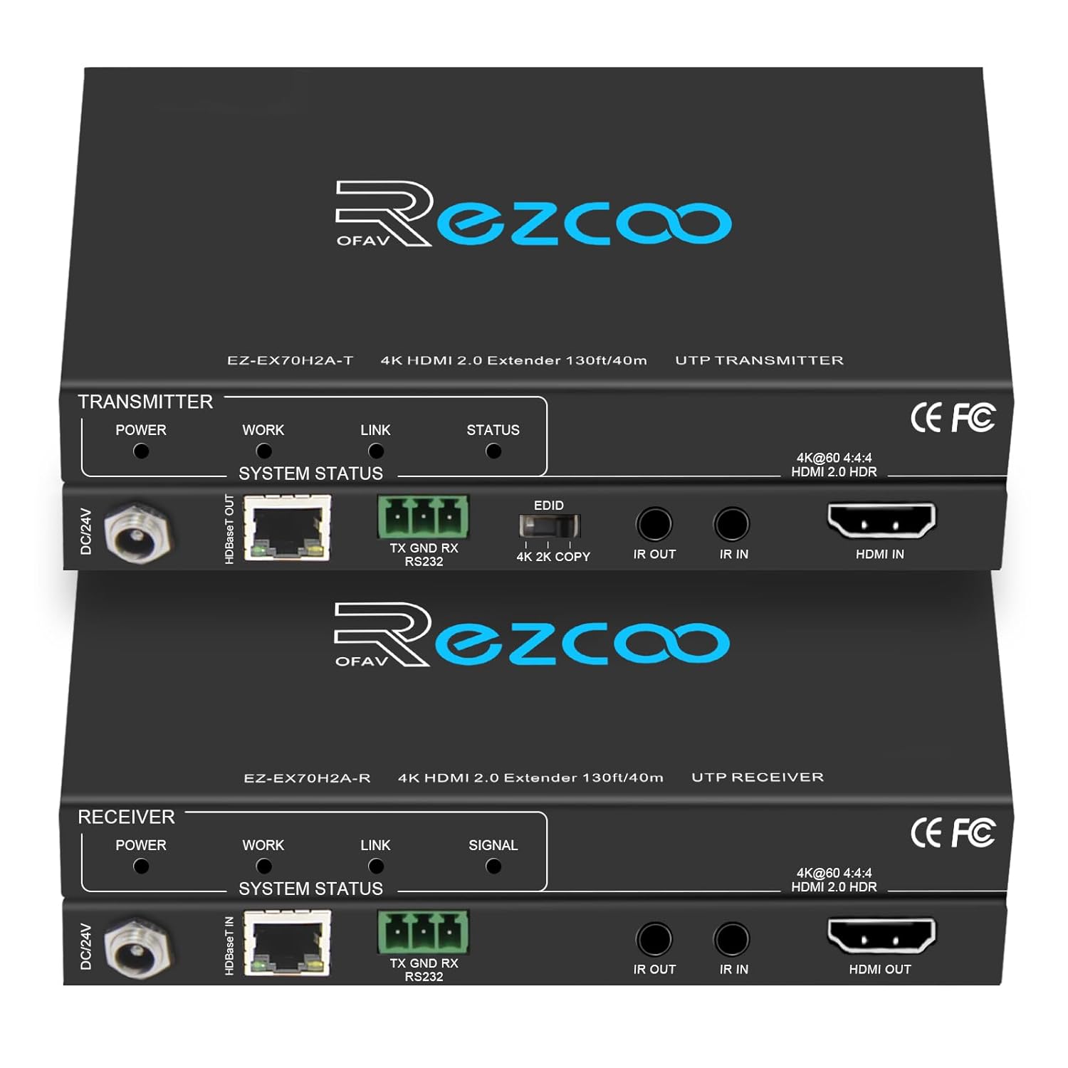 ROFAVEZCO HDMI Extender Over Ethernet 4K 60Hz (Uncompressed 18G) with RS232, PoE, IR & HDCP 2.2