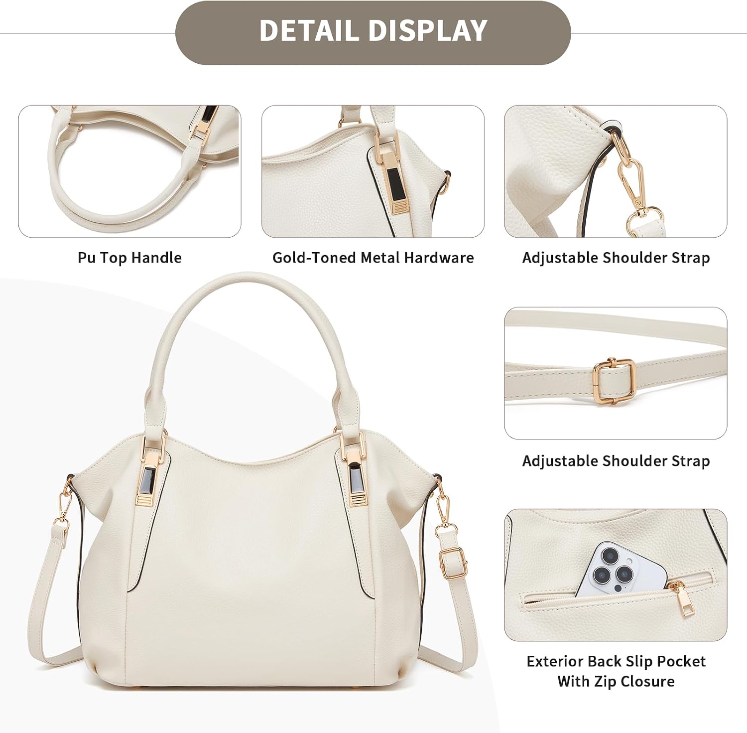 Detalle 2 de Miss Lulu Sac à main pour femme – Grand cabas en PU souple, taille moyenne
