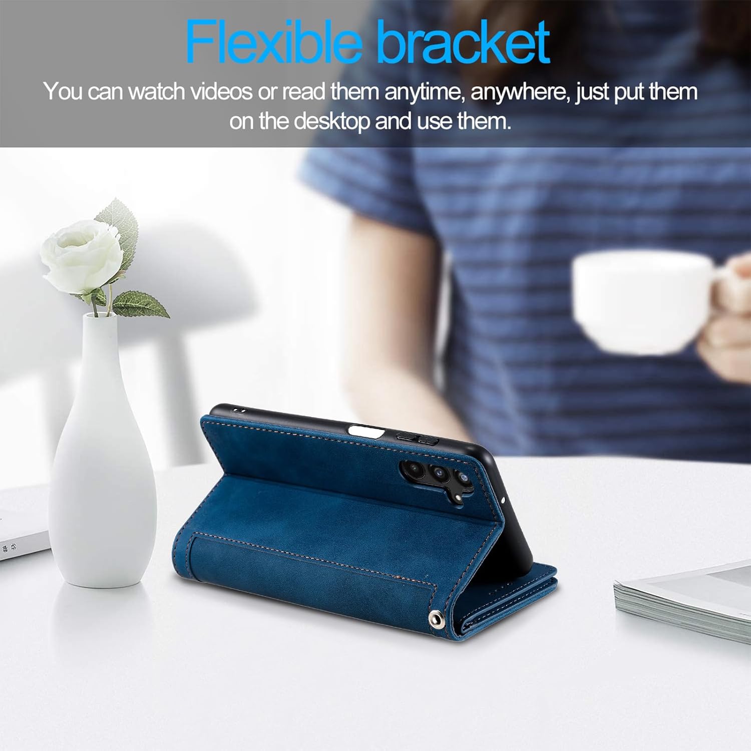 Detalle de UEEBAI Wallet-Hülle für Samsung Galaxy A35 5G – Vintage PU-Leder mit Reißverschluss, 9 Kartenfächer, Standfunktion und Trageband