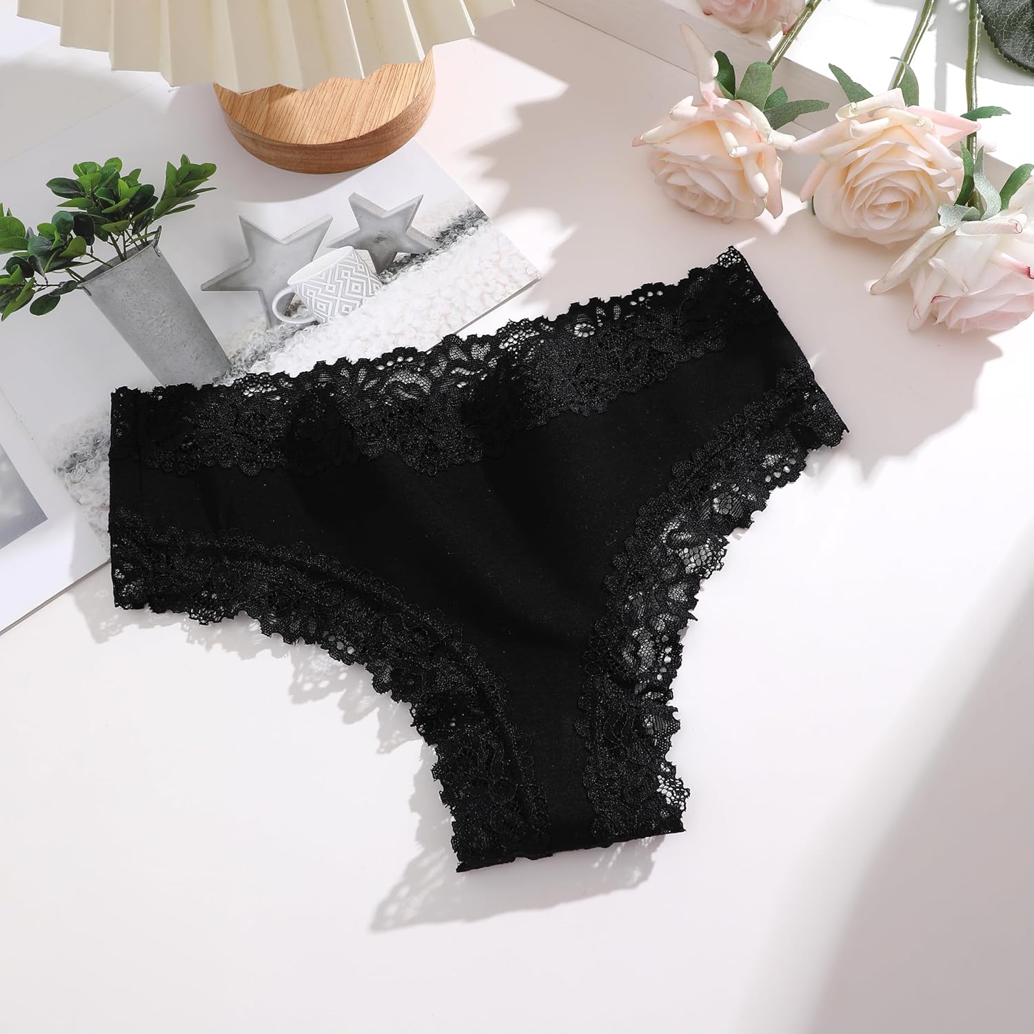 Thumbnail 2 de ALL OF SHE Damen-Unterhosen im 5er Pack aus Baumwolle mit Spitze (Brazilian, Hipster)