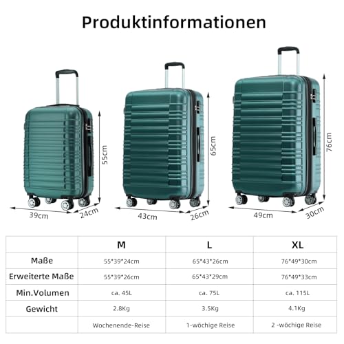 Detalle 2 de BEIBYE Reisekoffer 2088 Hartschalenkoffer L, Dunkelgrün – 75+ Liter, 4 Zwillingrollen, erweiterbar