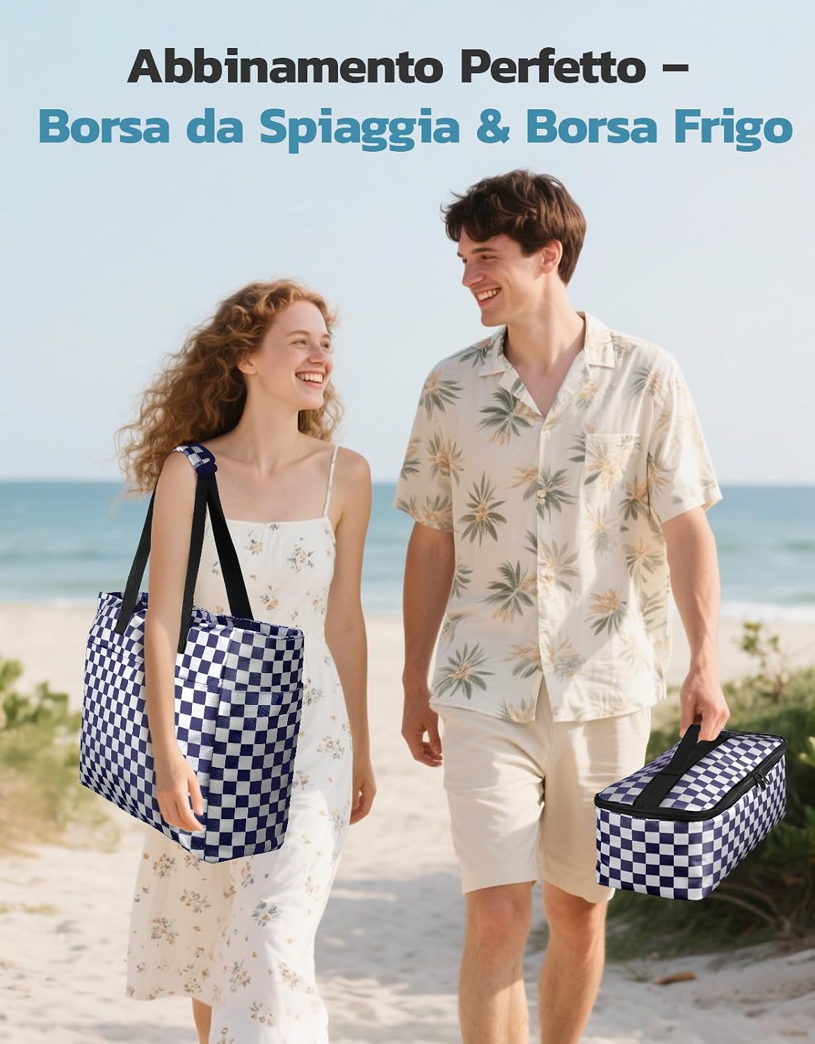 Detalle de ISEYOU Borsa Mare Donna Grande & Borsa Frigo: Set 2in1 da 45L con chiusura a zip, resistente all'acqua